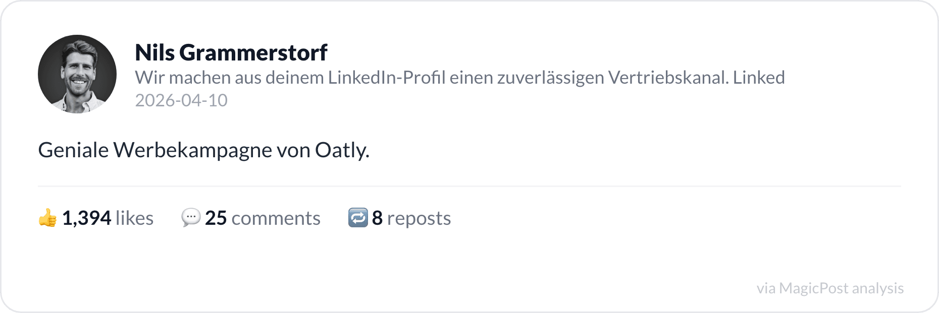 Nils Grammerstorf's top 2026 post: the Oatly ad campaign