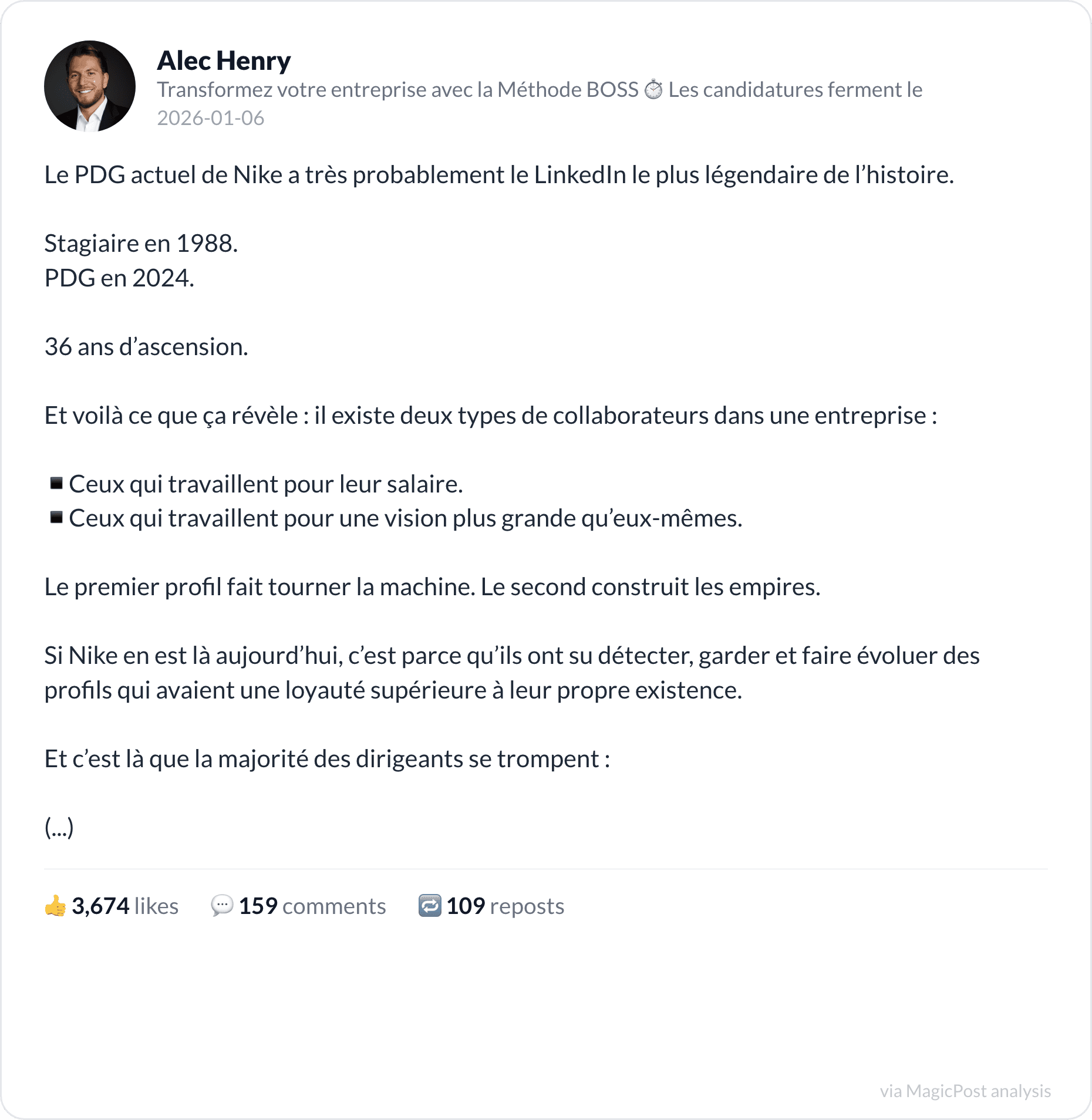 Alec Henry on the legendary LinkedIn of Nike's CEO