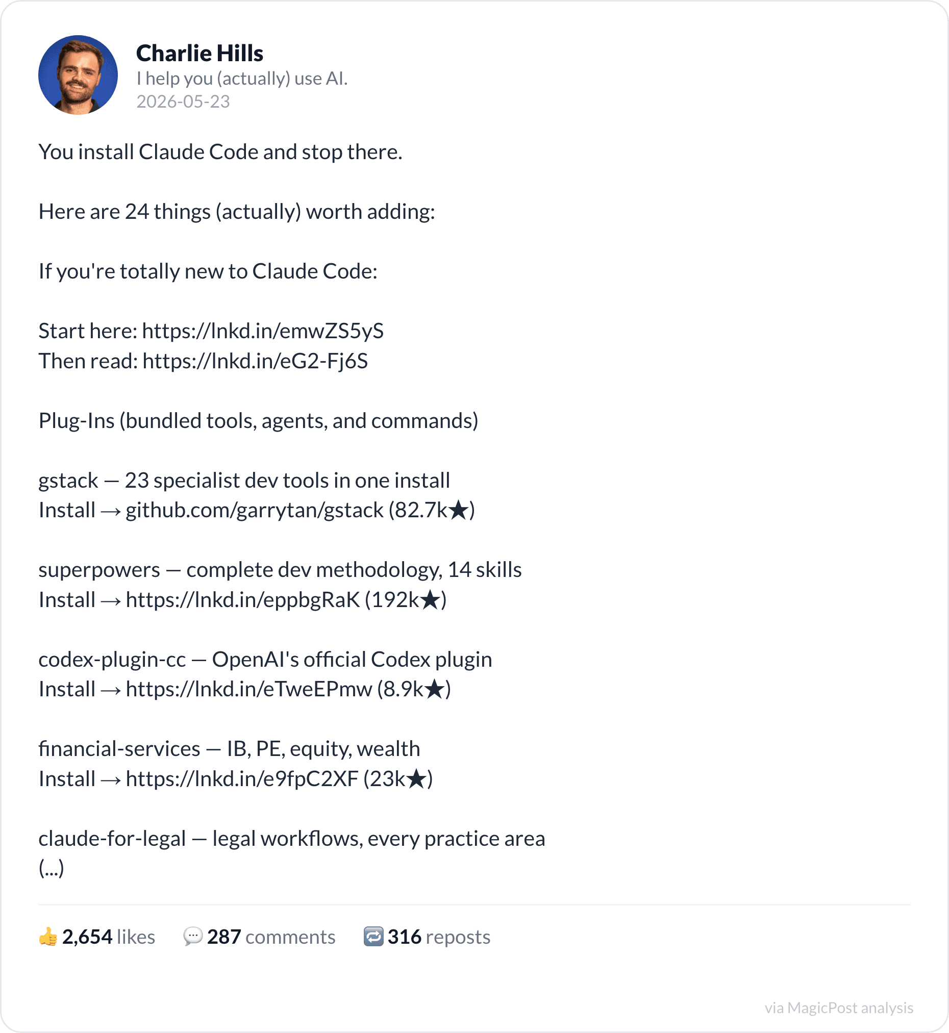Charlie Hills on 24 things to add to Claude Code