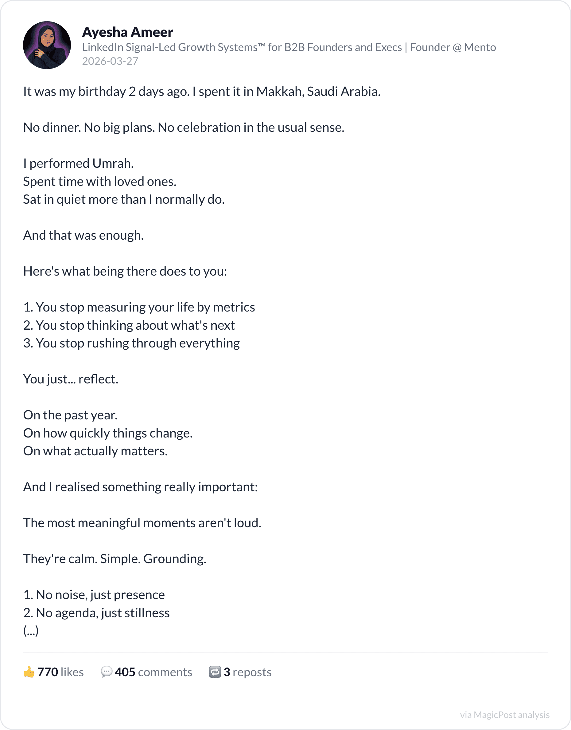 Ayesha Ameer on celebrating her birthday in Makkah