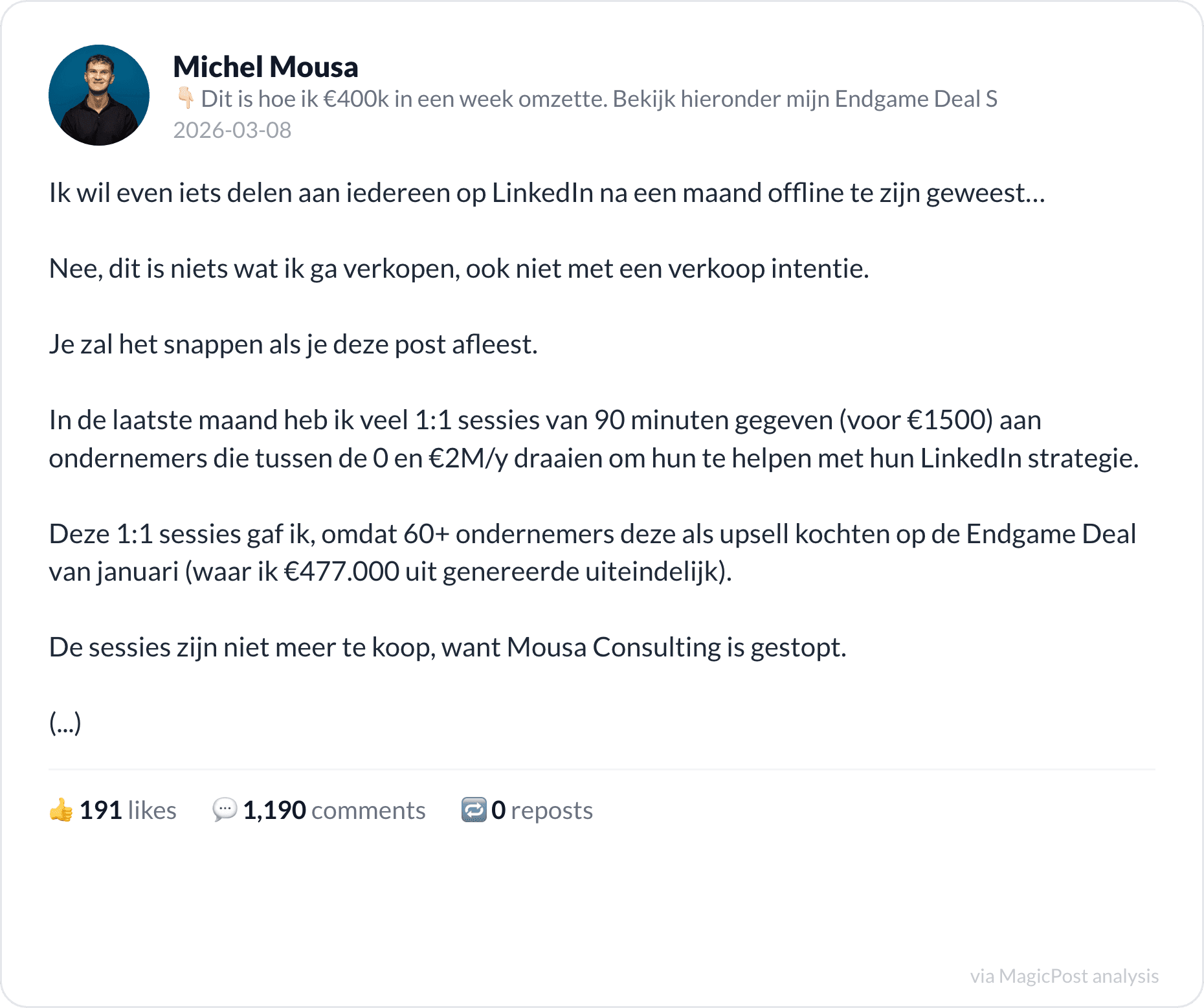 Michel Mousa's webinar post: the one marketing mistake