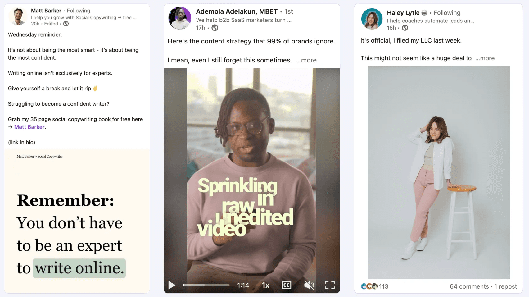 different types of personal branding content and formats on LinkedIn
