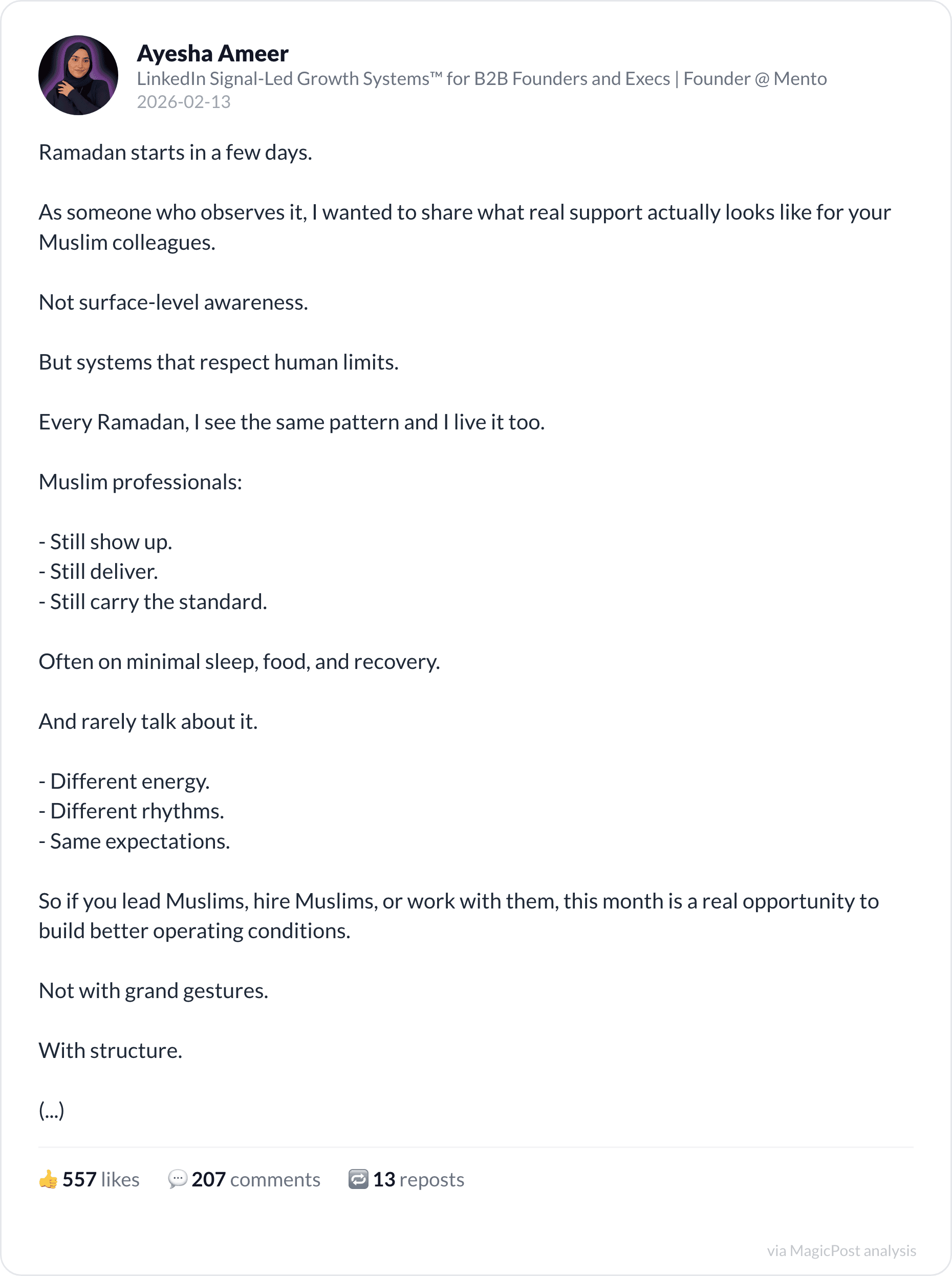 Ayesha Ameer on supporting Muslim colleagues during Ramadan