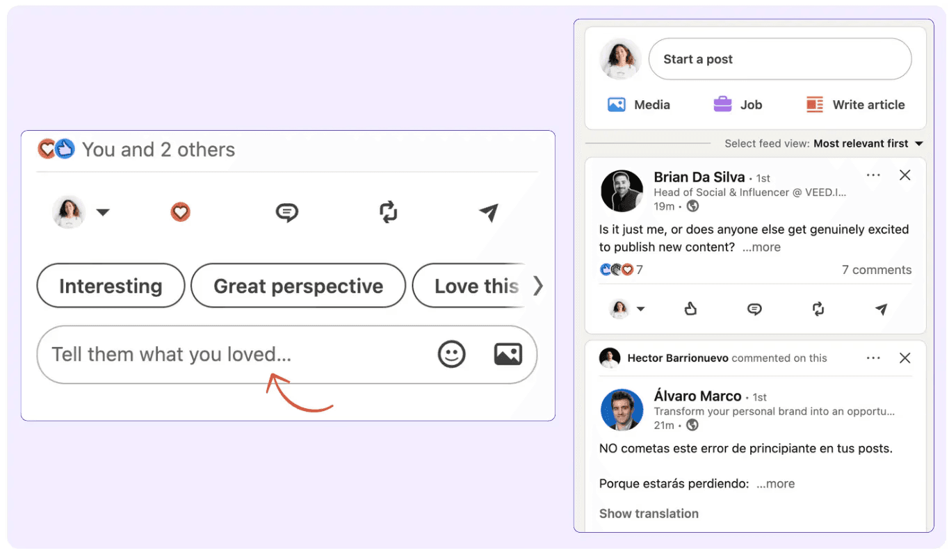 where to find the comment button on LinkedIn