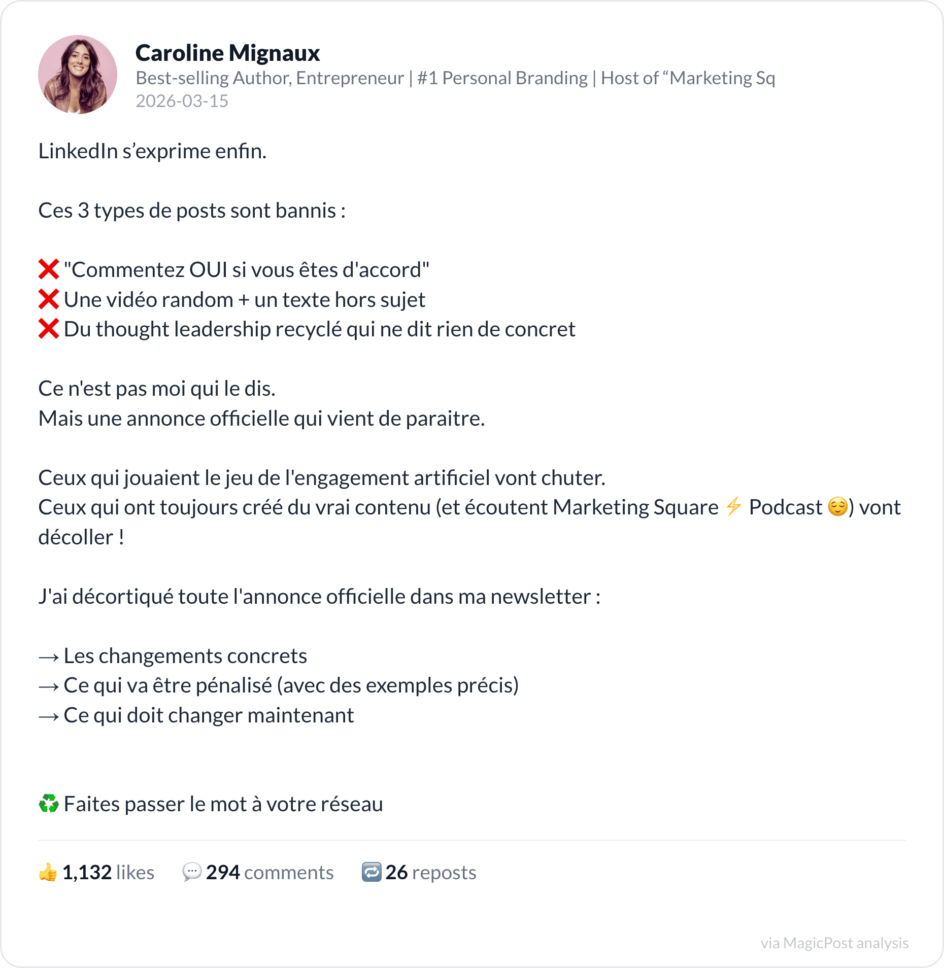 Caroline Mignaux on LinkedIn's official crackdown on fake engagement