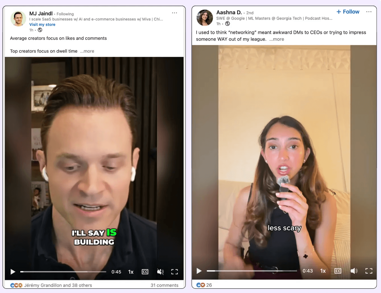 Example of videos on Linkedin