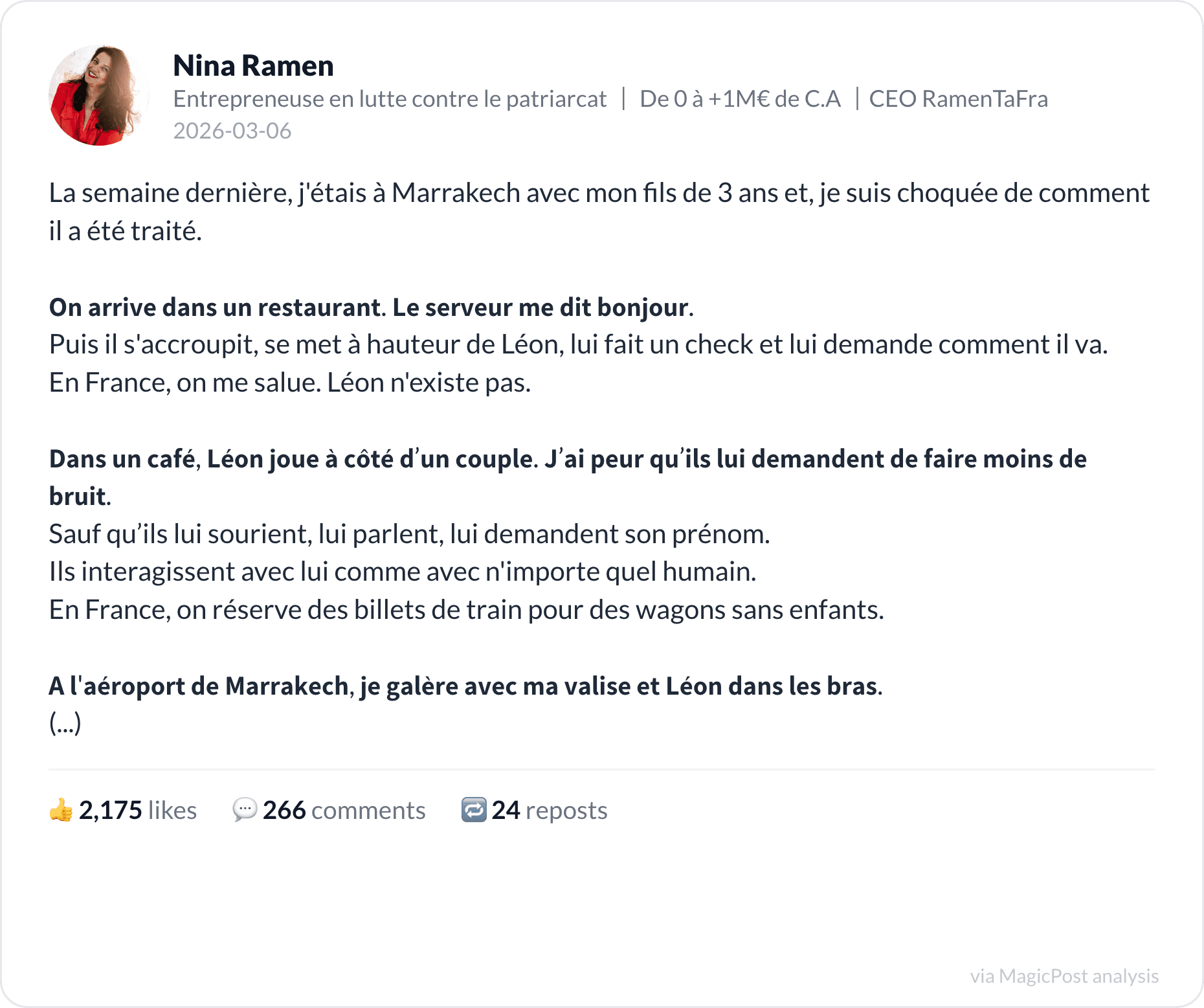 Nina Ramen on how her 3-year-old was treated in Morocco