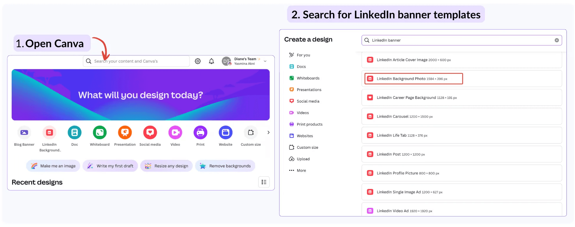 Search for LinkedIn banners templates on canva and choose the right format