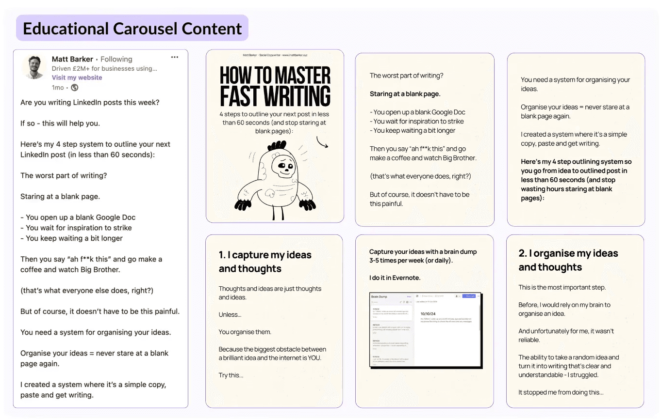 example of post type and carousel format on LinkedIn