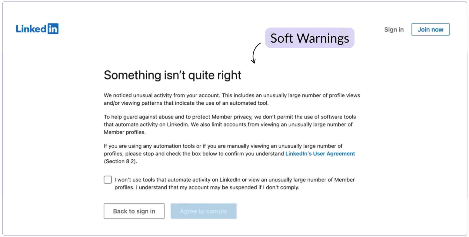Example of soft warning when exceeding linkedin limitations
