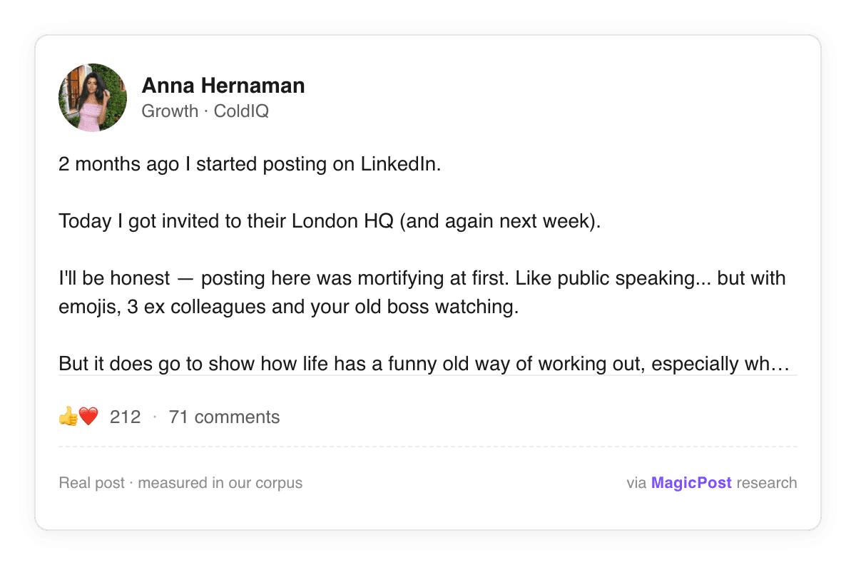 Anna Hernaman, ColdIQ, on how intimidating it felt to start posting on LinkedIn