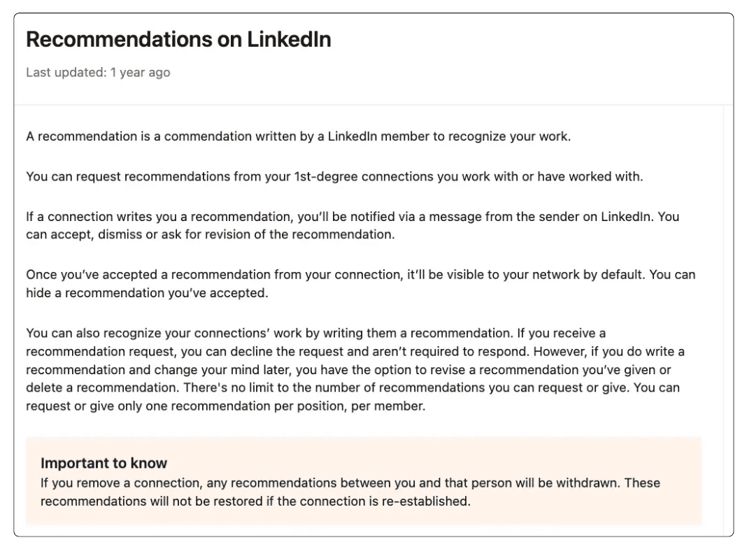 Image of the LinkedIn recommendation standards