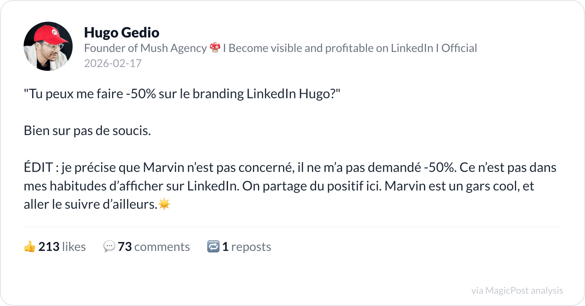Hugo Gedio on a discount request