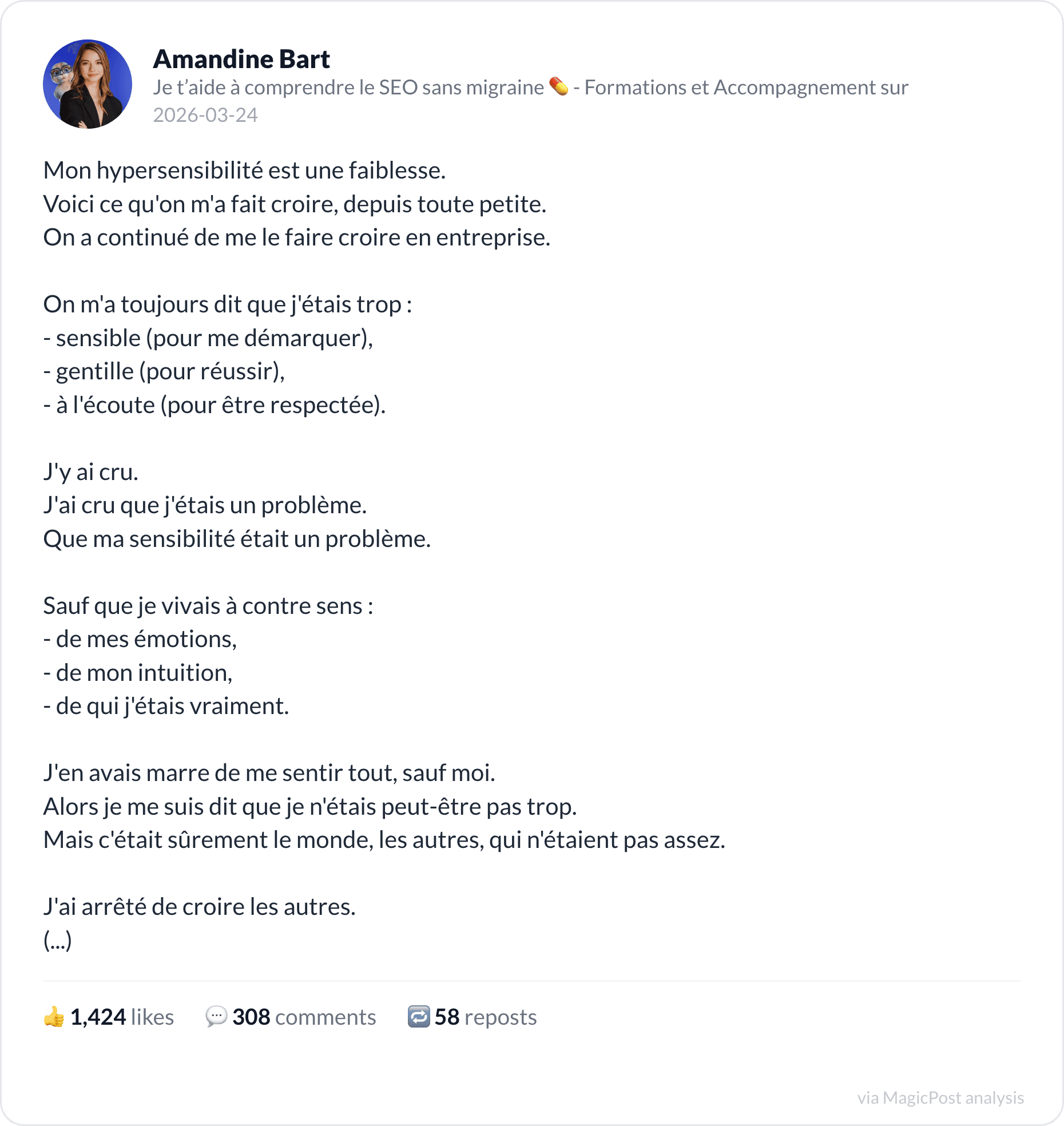 Amandine Bart on hypersensitivity as a strength