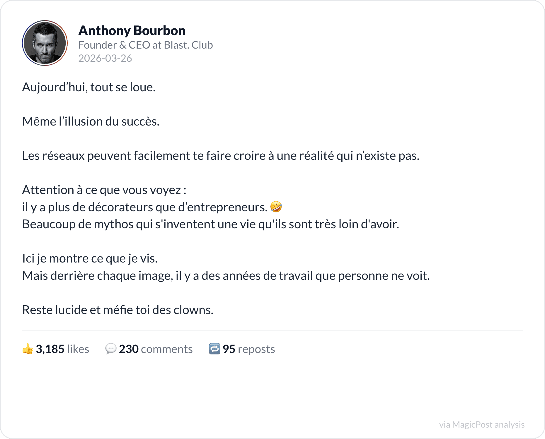 Anthony Bourbon on the illusion of success on social media