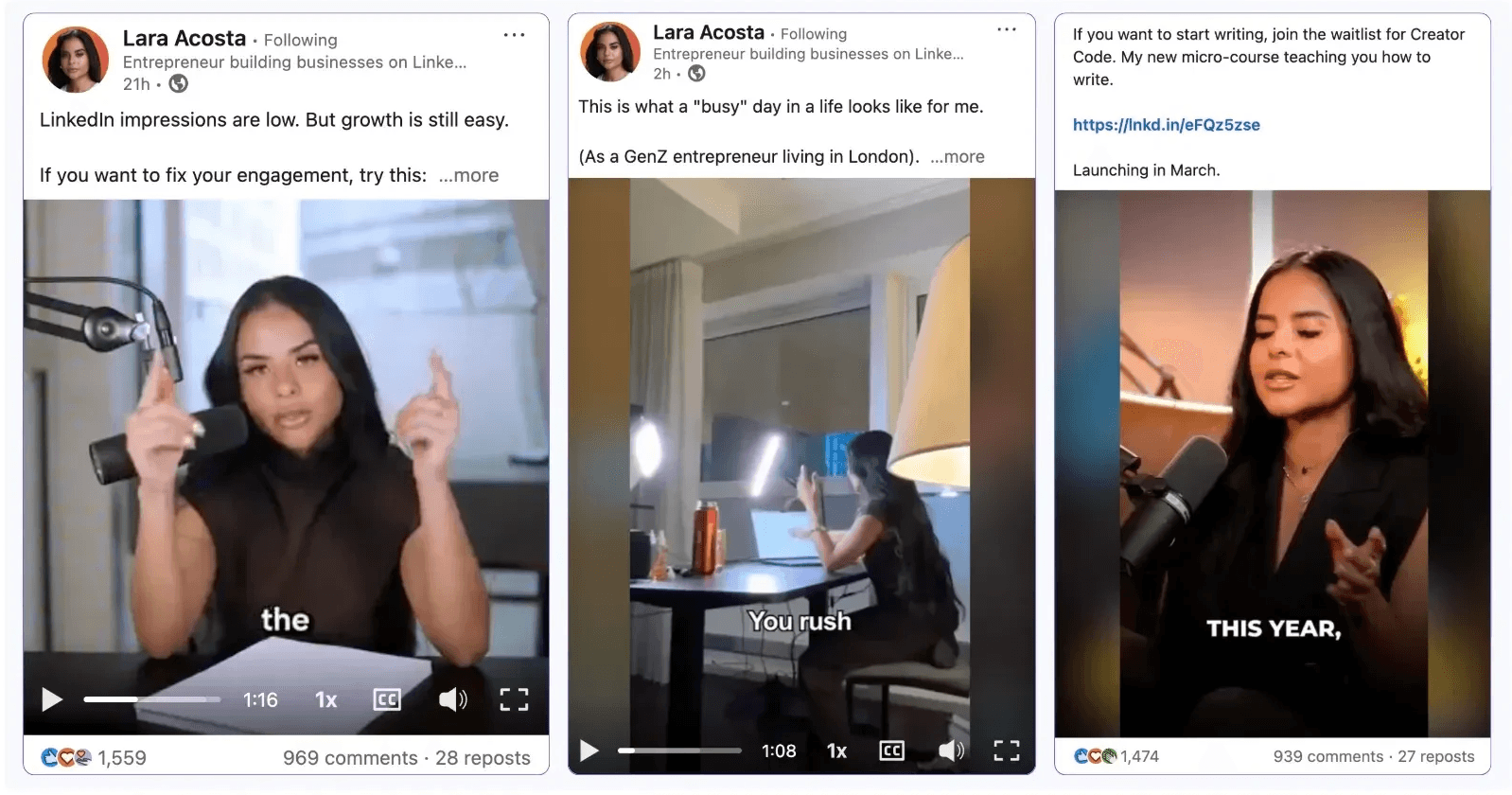 Examples of videos on LinkedIn and their scripts