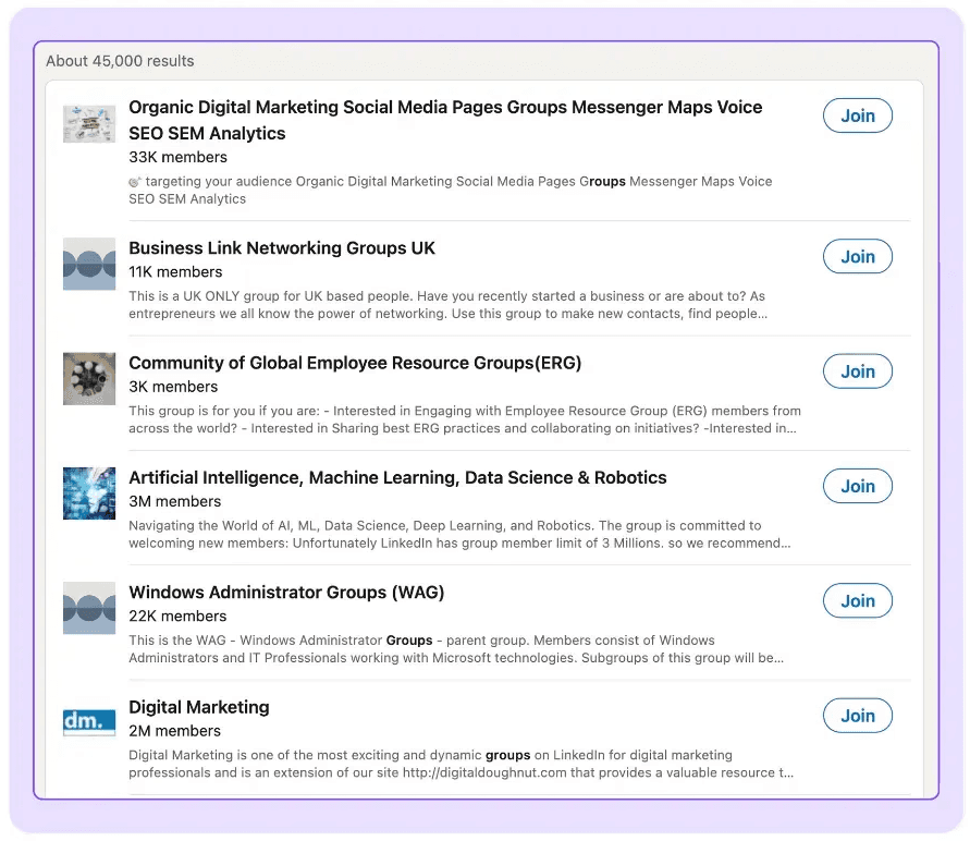 Example of how to find LinekdIn groups to develop a personal branding on LinkedIn.