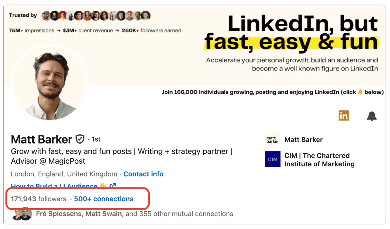 Example of account with more than 30,000 followers on LinkedIn