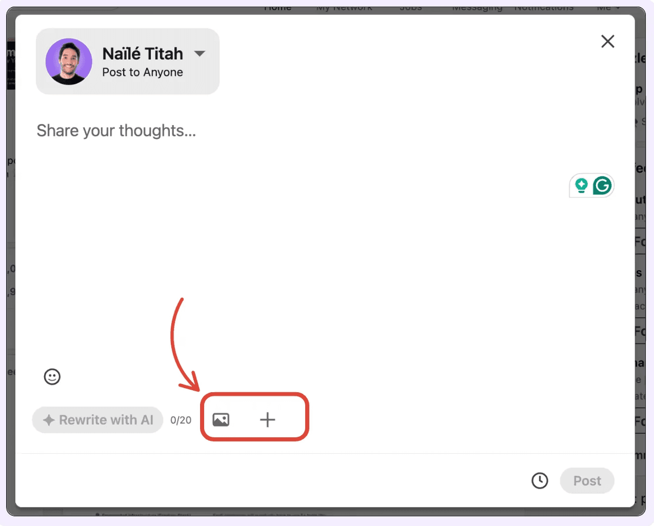 Step 1 on how to add a Video on LinkedIn