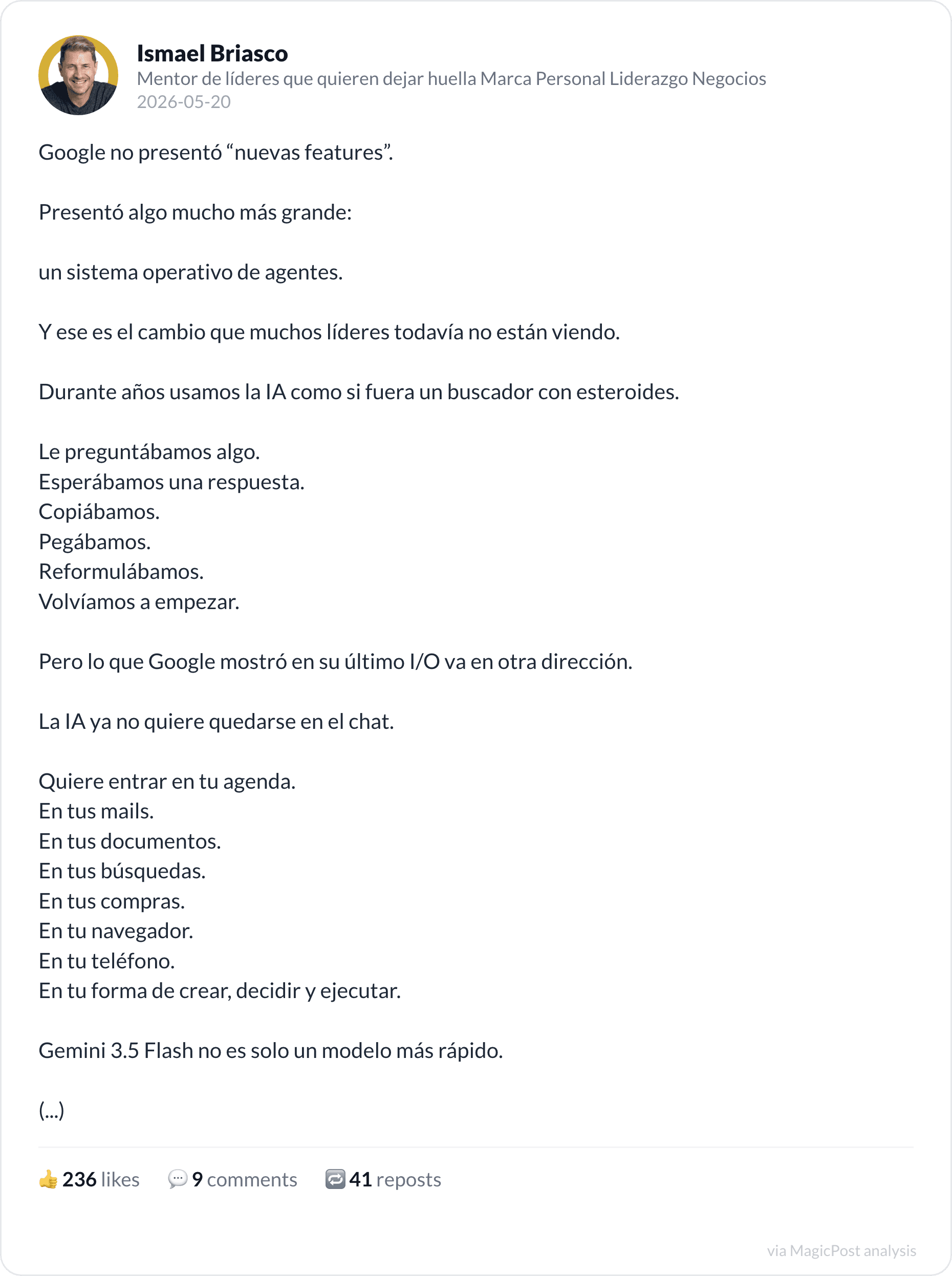 Ismael Briasco's top 2026 post: Google's operating system of agents