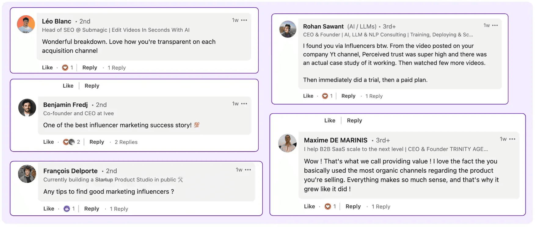 Engagement comments on post with videos on LinkedIn