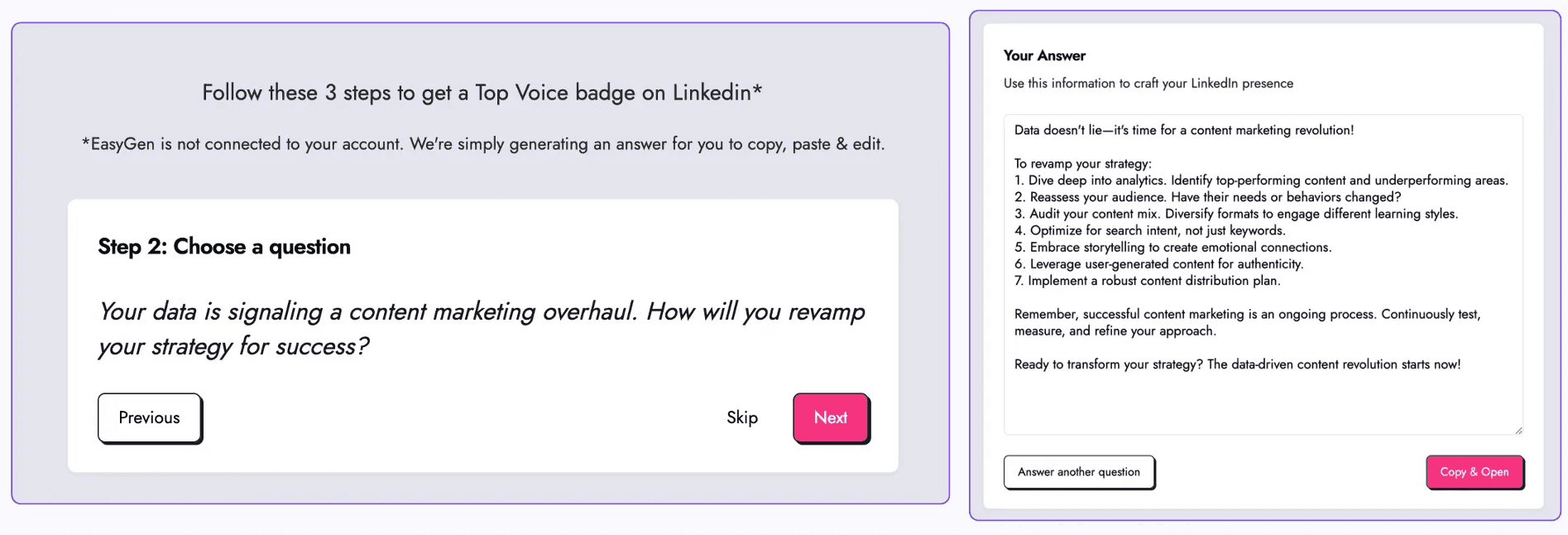 Análisis de EasyGen y su función Top Voice de LinkedIn