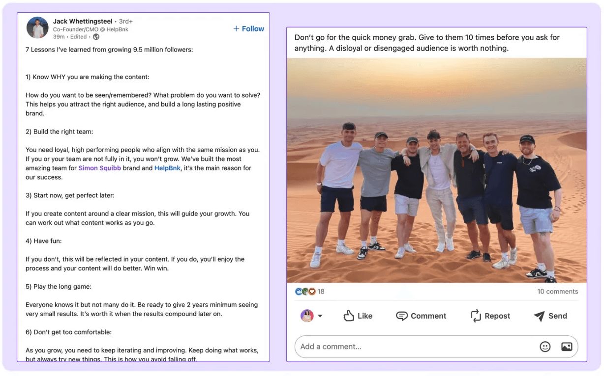 LinkedIn post with image in 1200x 627 format as a visual example
