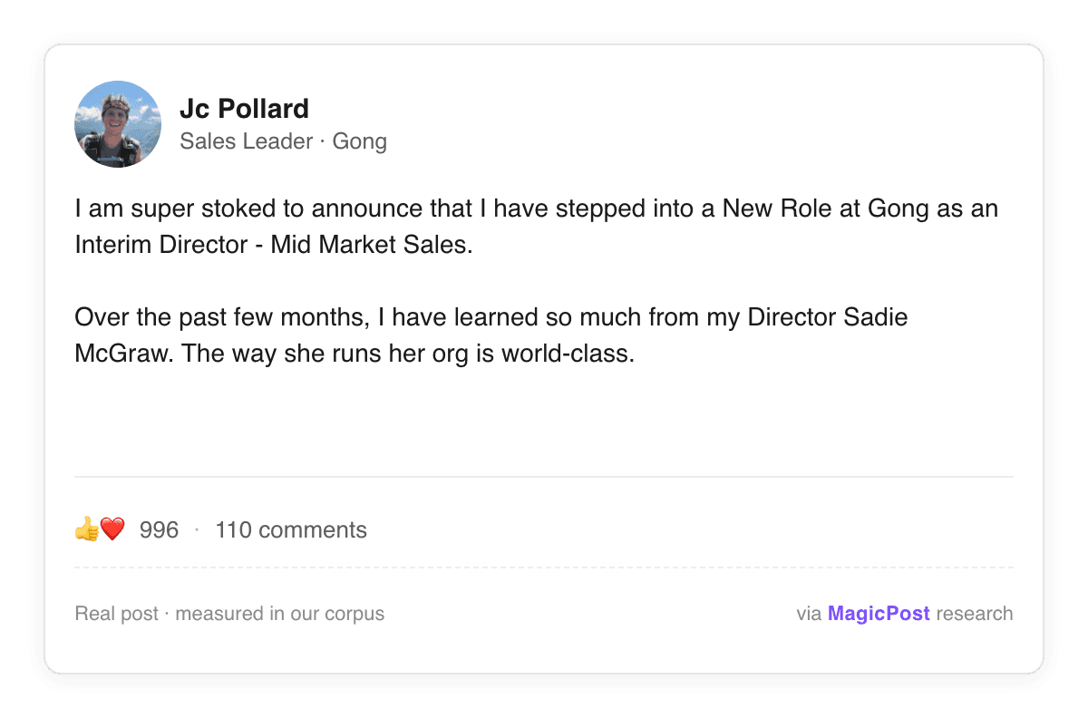 Jc Pollard, Gong, announcing his move into an interim director role