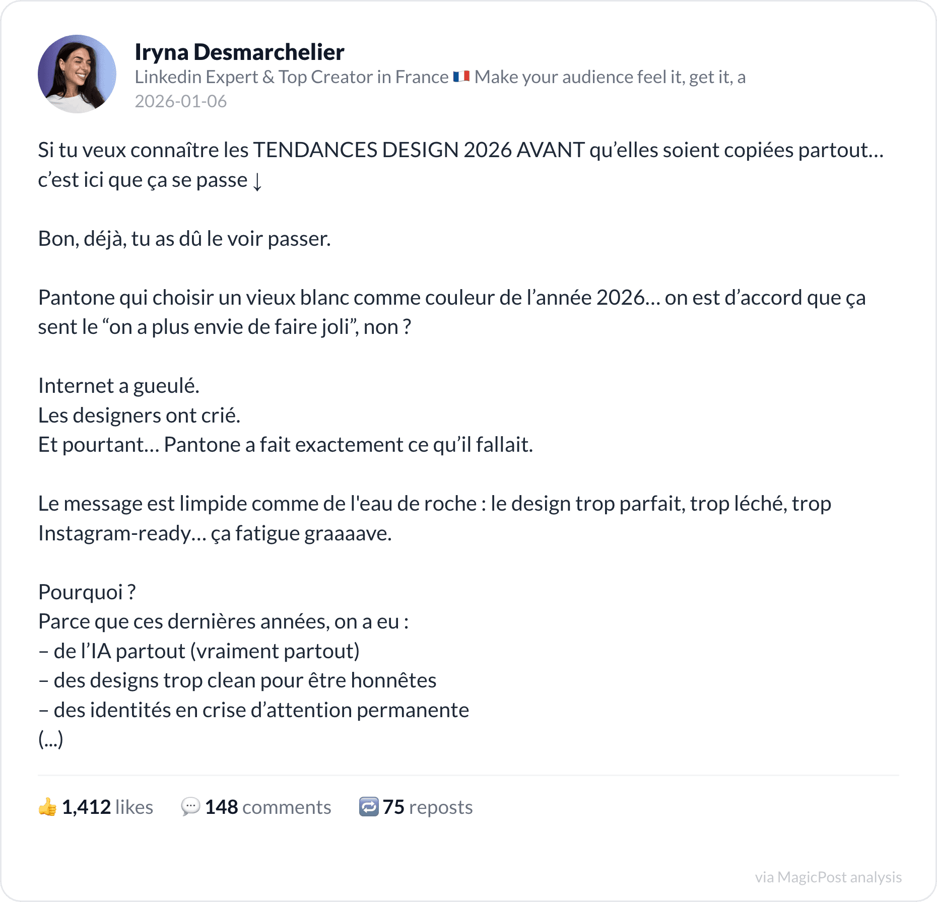 Iryna Desmarchelier's top 2026 post: 2026 design trends before everyone copies them