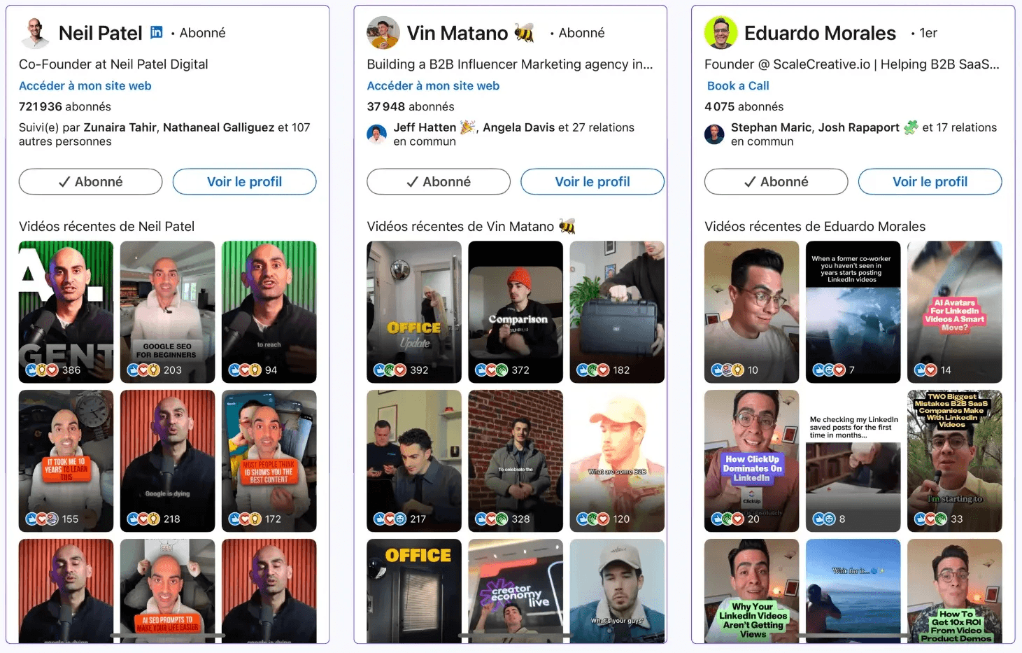 Examples of thumbnails in LinkedIn videos
