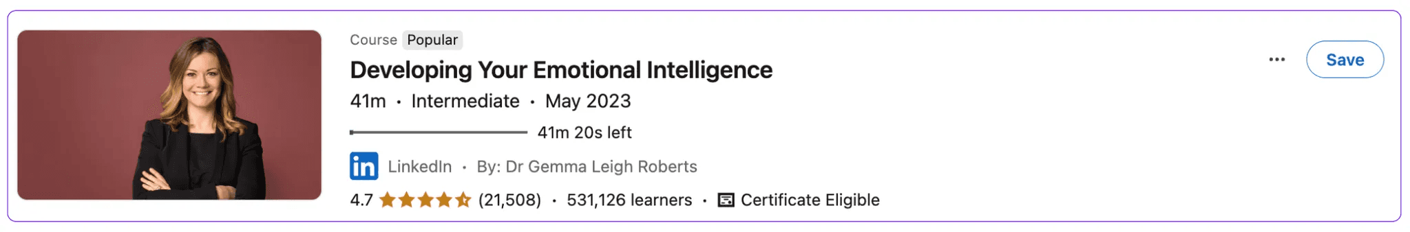 LinkedIn learning course: Developing Your Emotional Intelligence