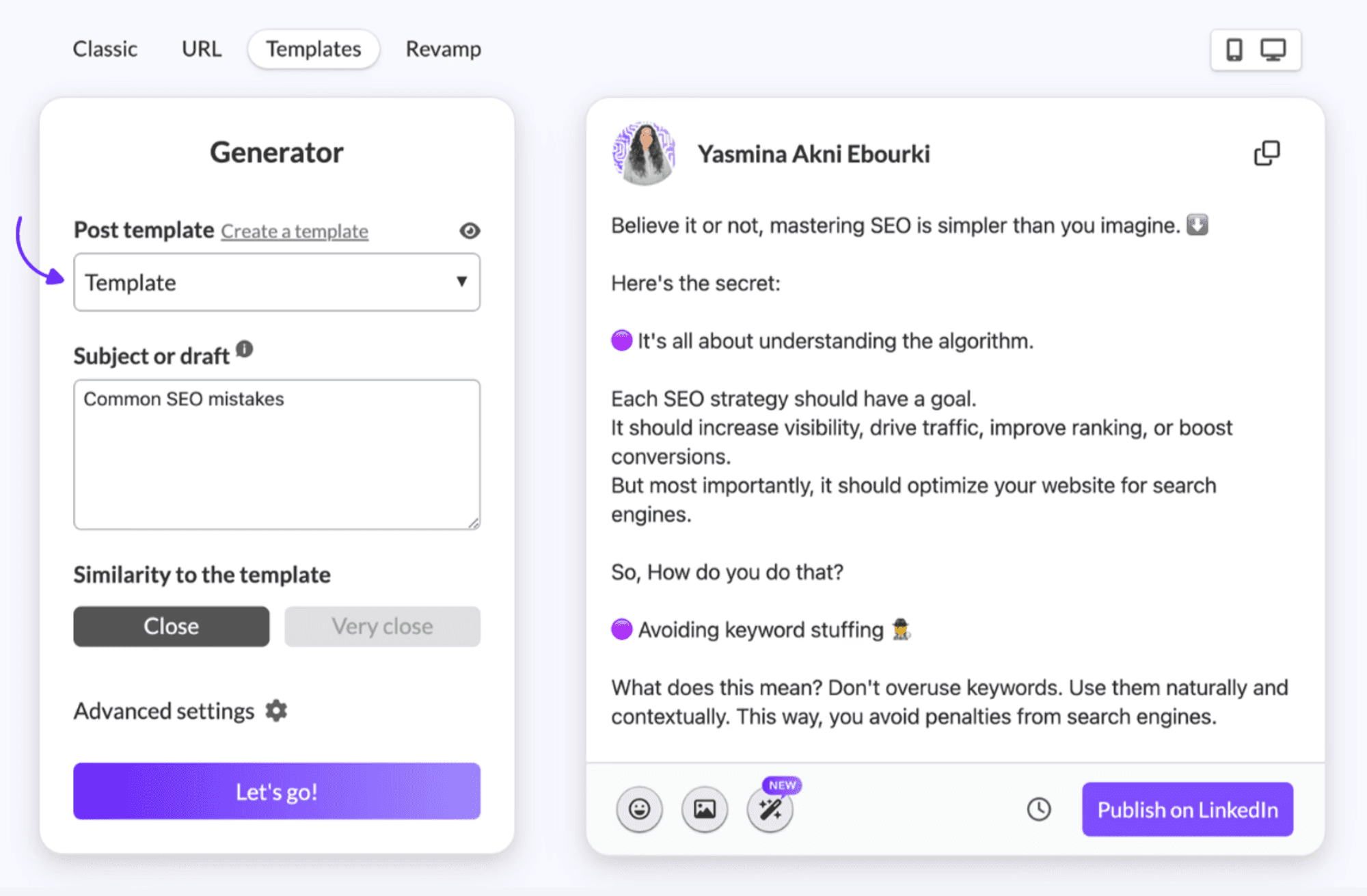 Magicpost post templates for LinkedIn