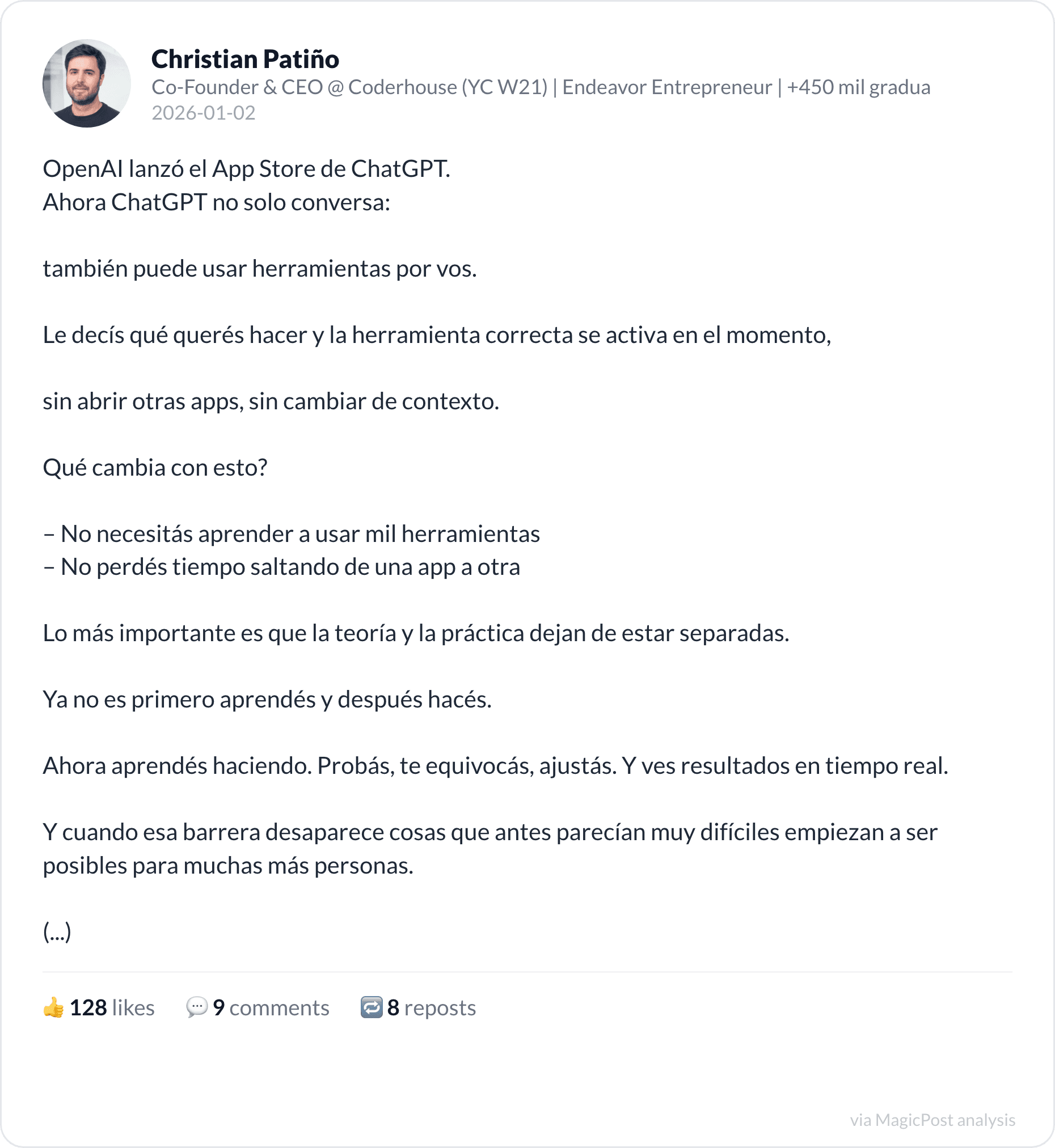 Christian Patiño on the ChatGPT app store and learning by doing