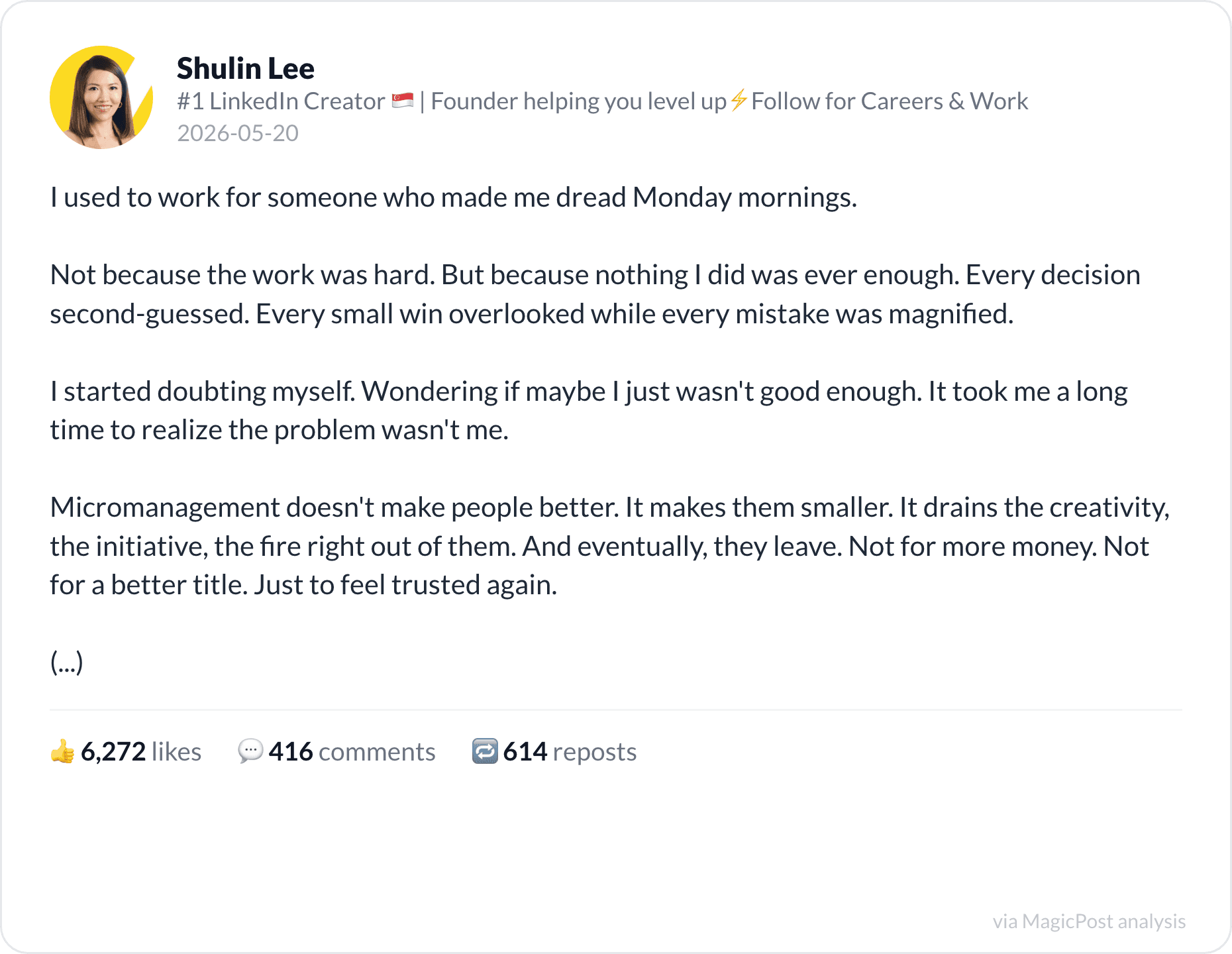 Shulin Lee on micromanagement and why top talent leaves
