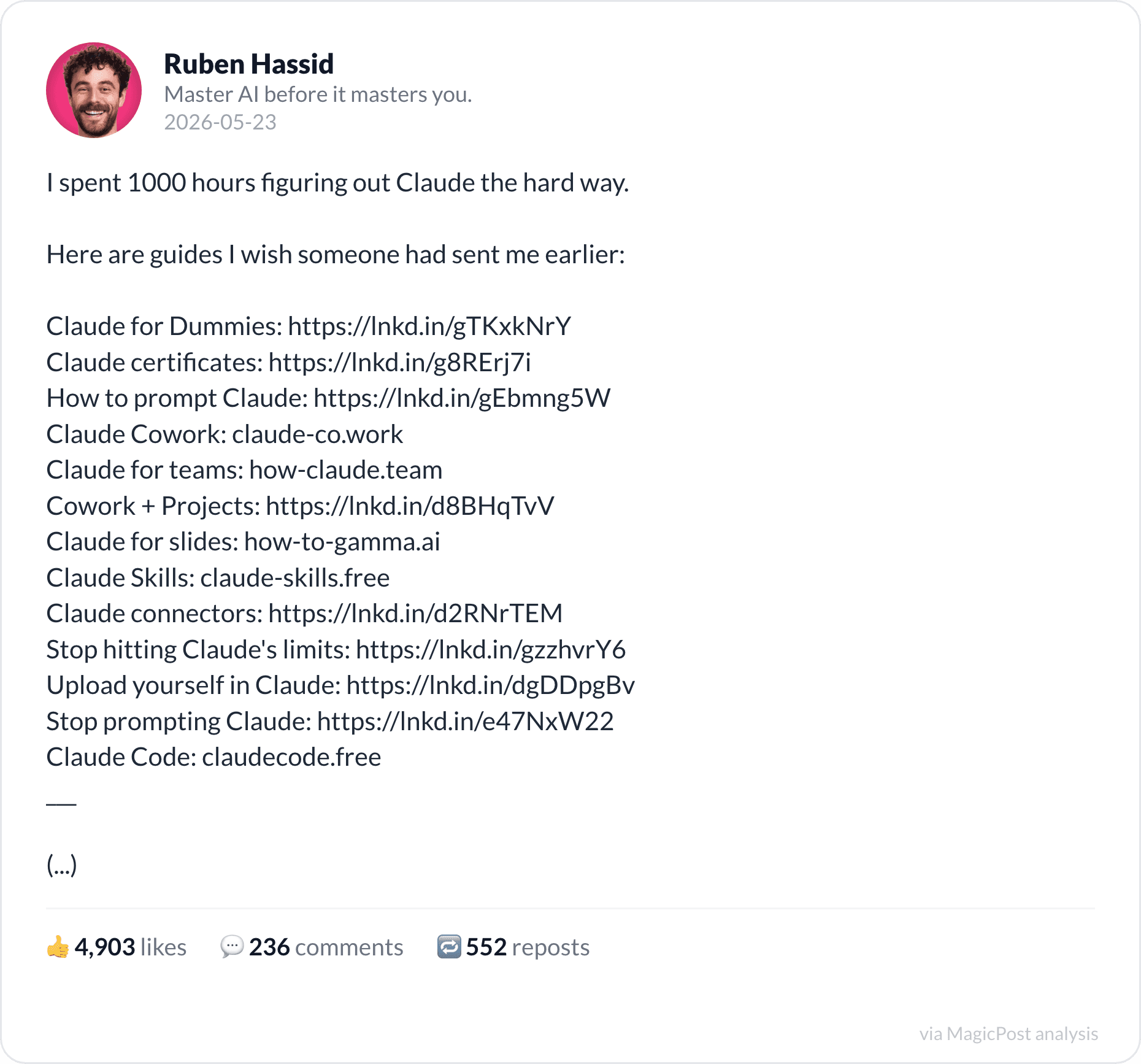 Ruben Hassid on free Claude courses