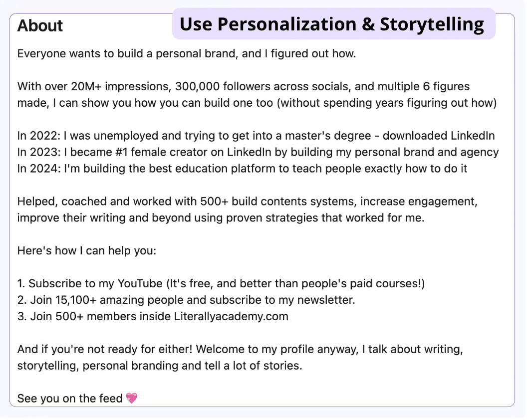 add personality to your LinkedIn summary