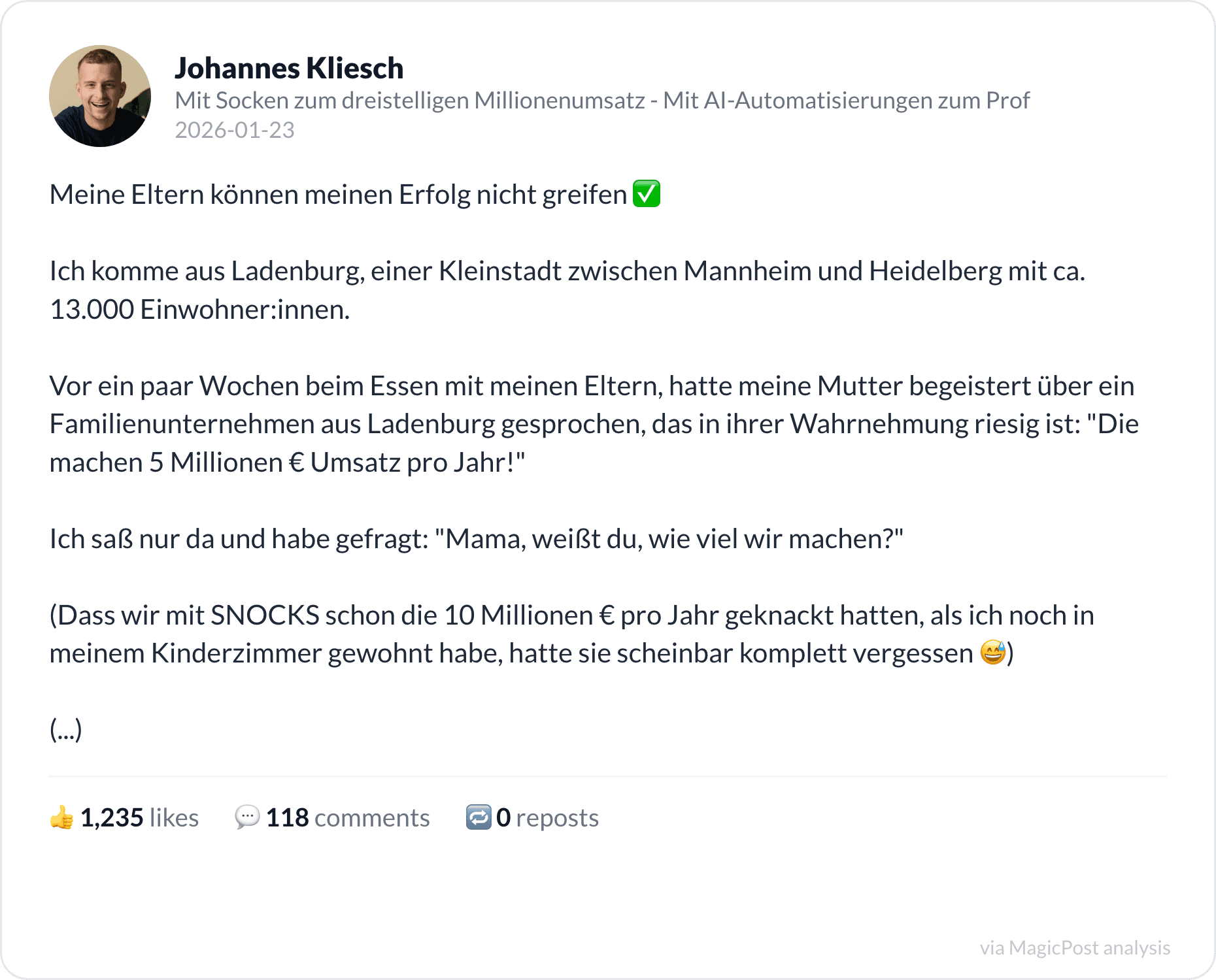 Johannes Kliesch's post: my parents cannot grasp my success