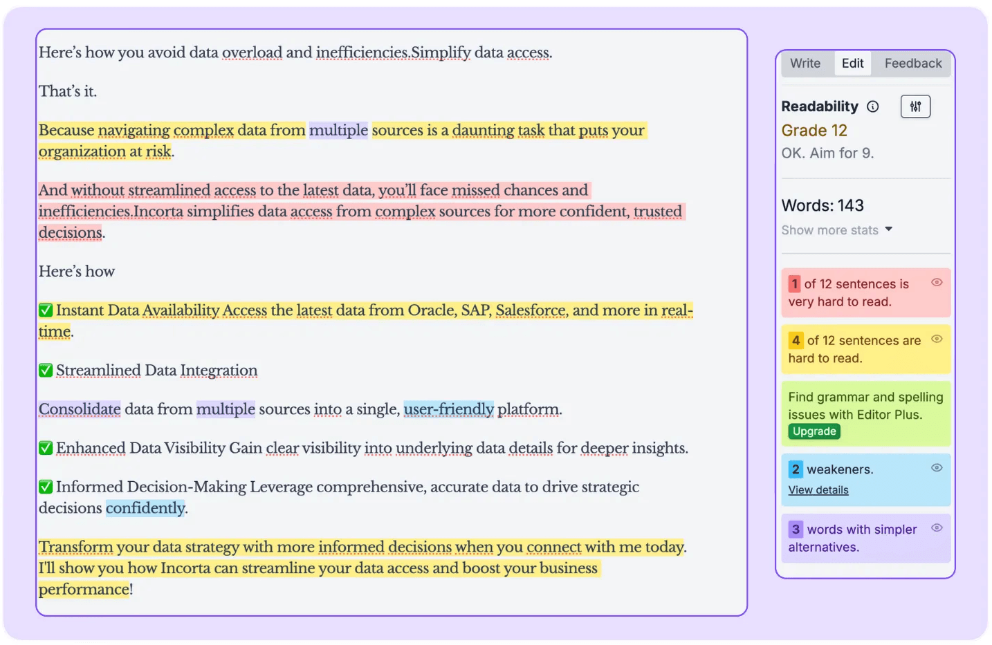 hemingway tool screen for text readability analysis
