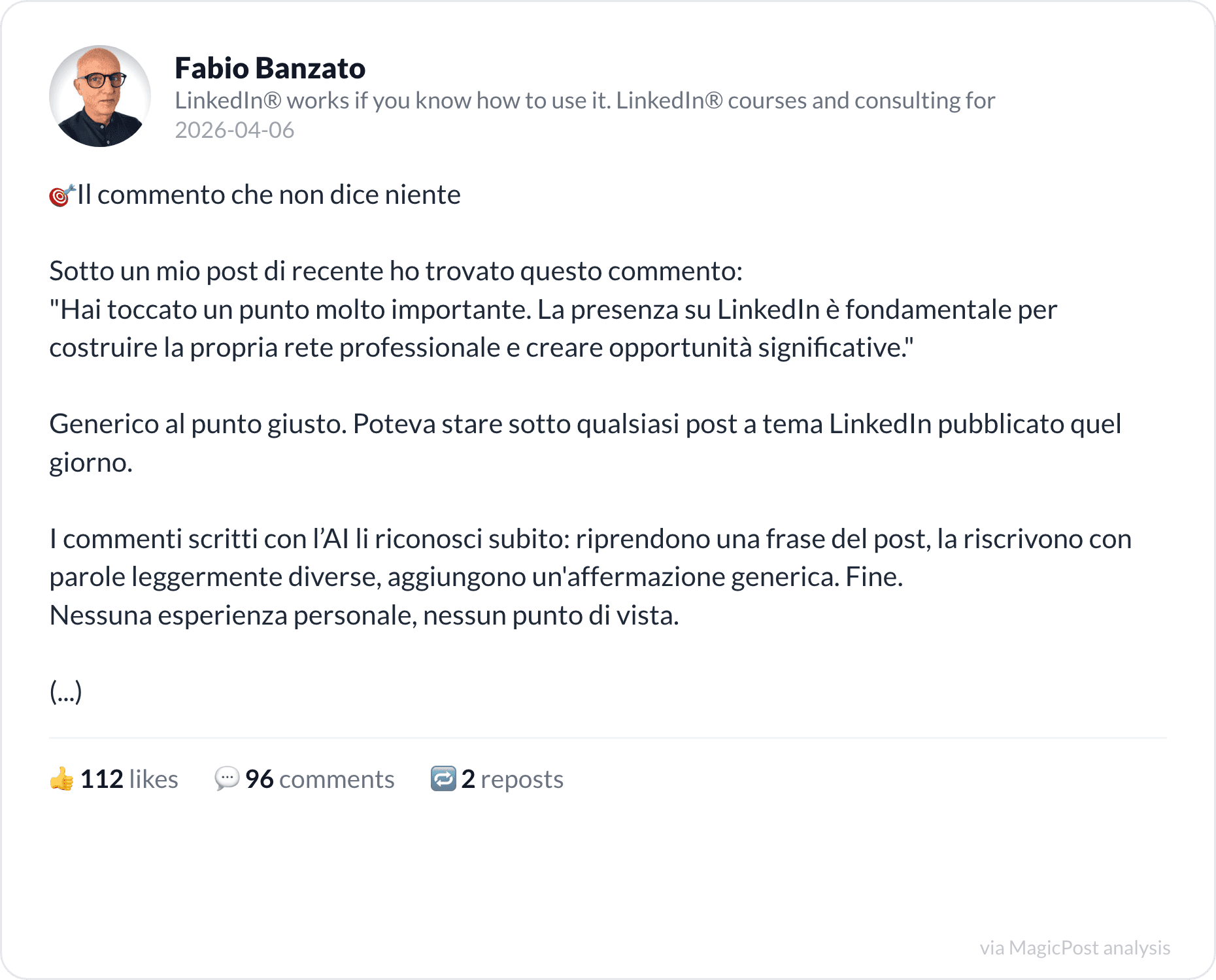 Fabio Banzato on empty AI comments