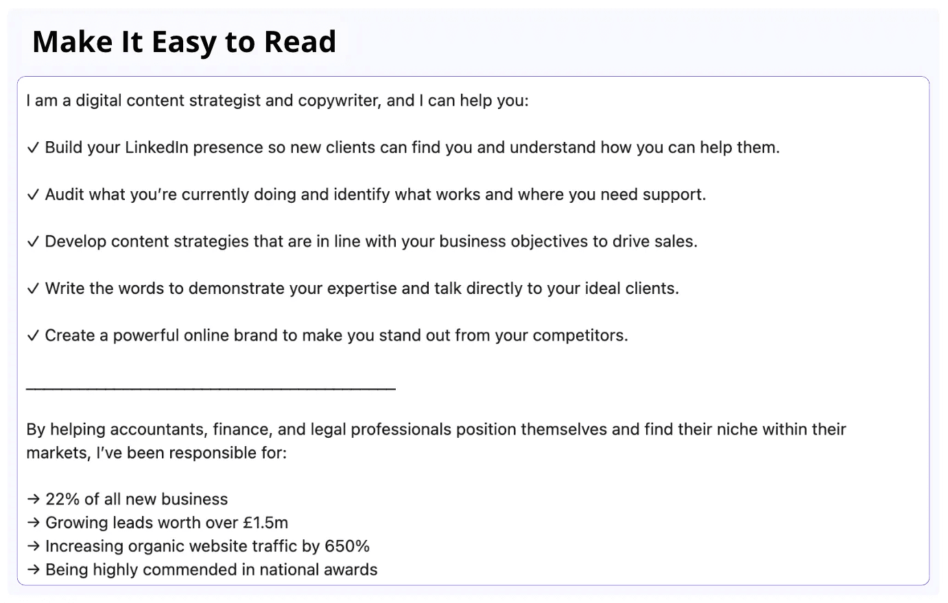 make your linkedin summary easy to read