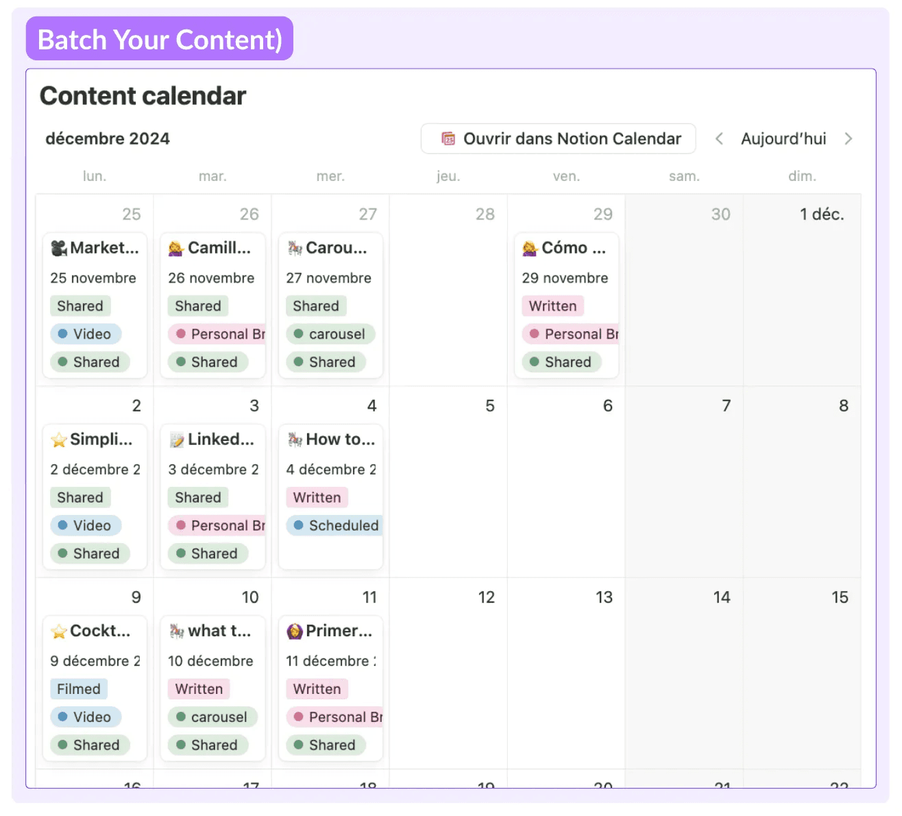 example of batch content for developing a LinkedIn content strategy