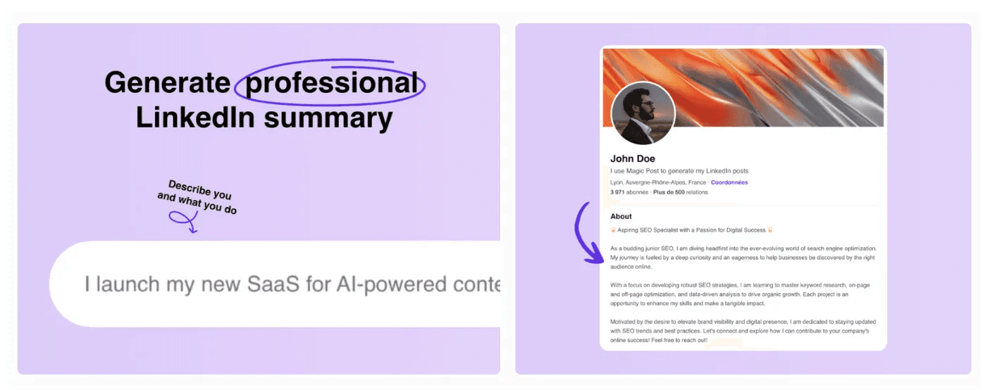 Free LinkedIn summary generator feature