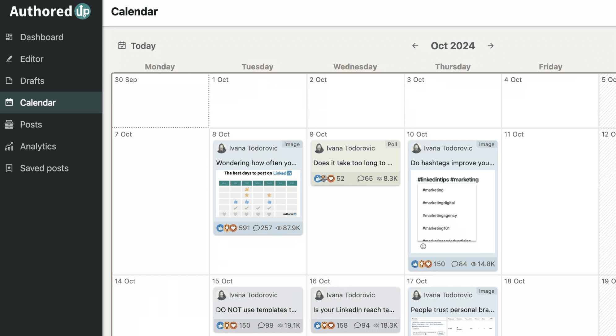Le calendrier de contenu d'AuthoredUp
