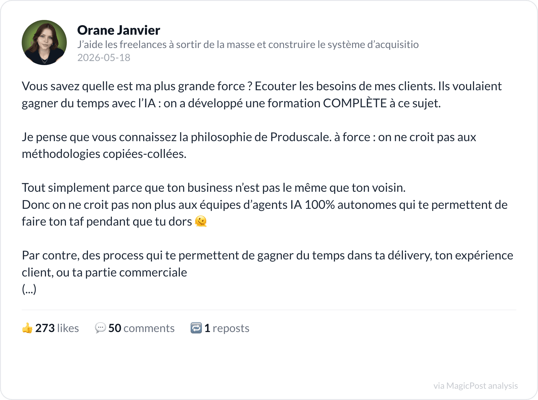 Orane Janvier's couch-and-Mauritius origin story, retold as a workshop pitch