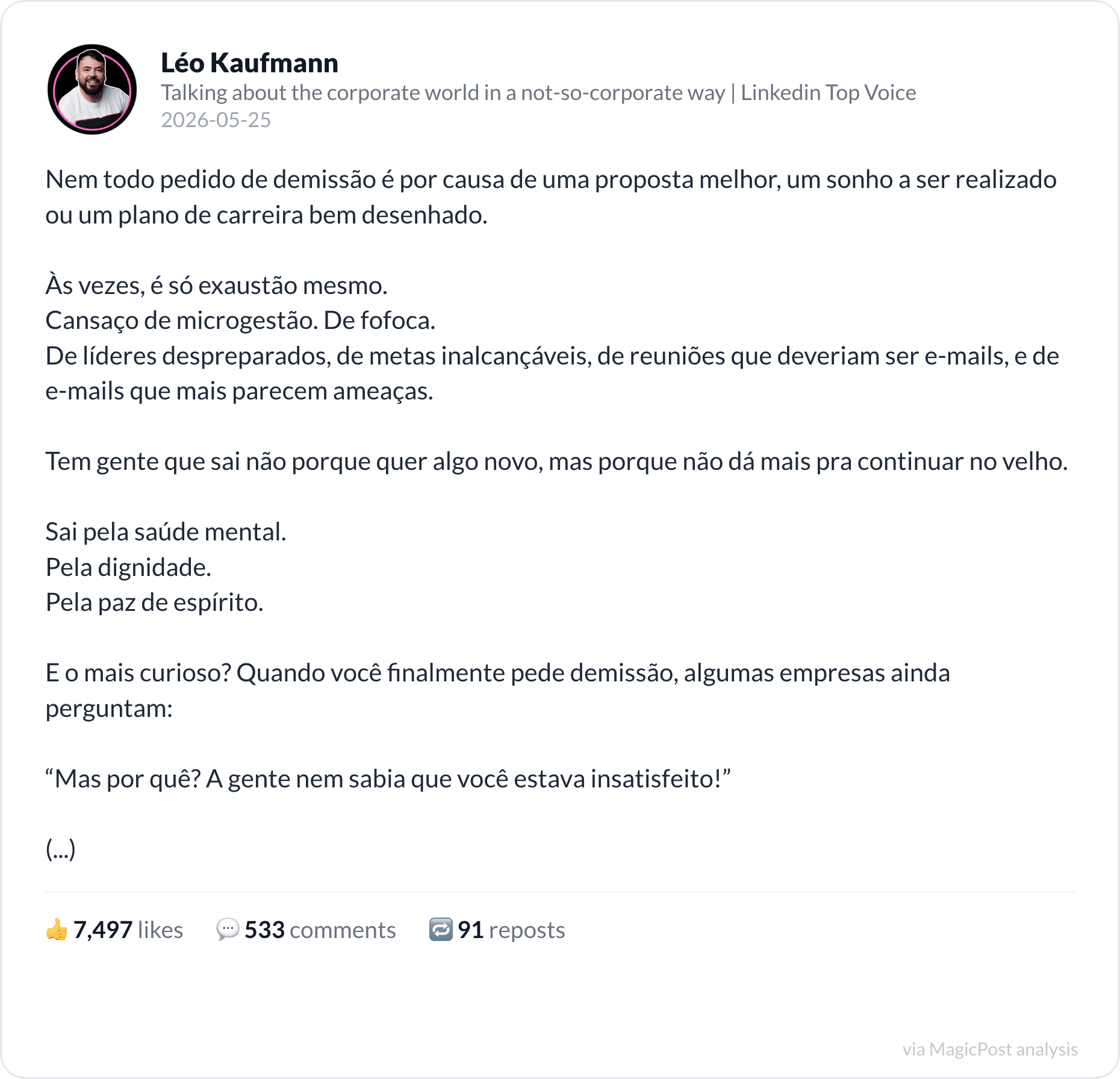 Léo Kaufmann on resignation and exhaustion