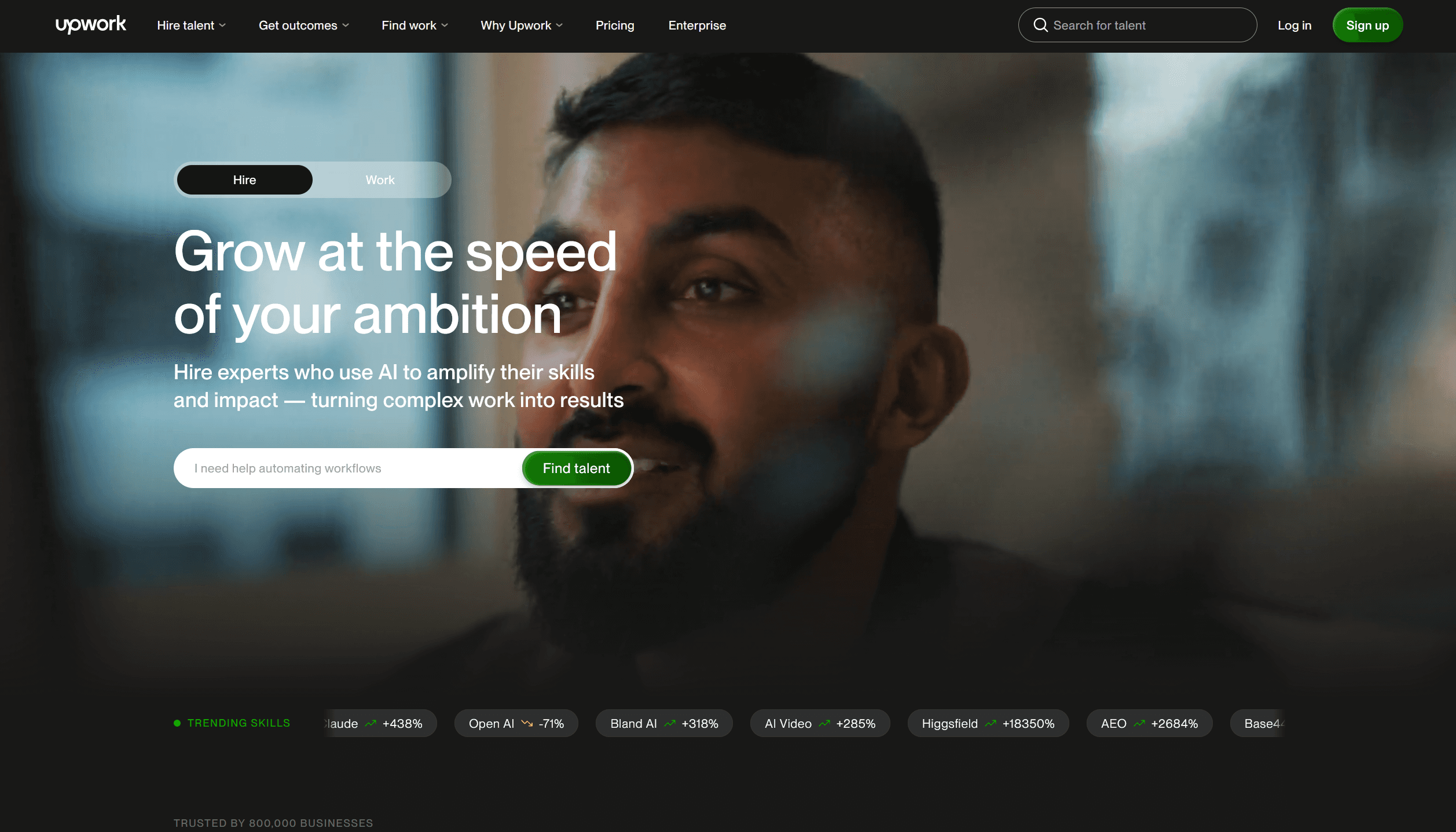 A screenshot of Upwork's landing page