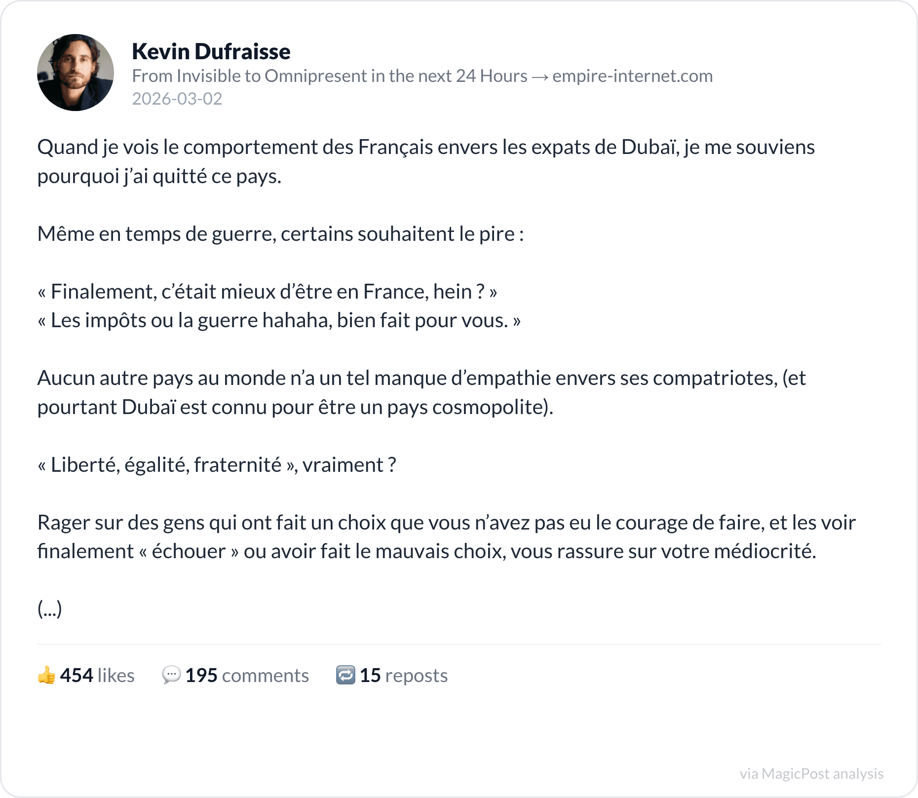 Kevin Dufraisse on French attitudes toward expats