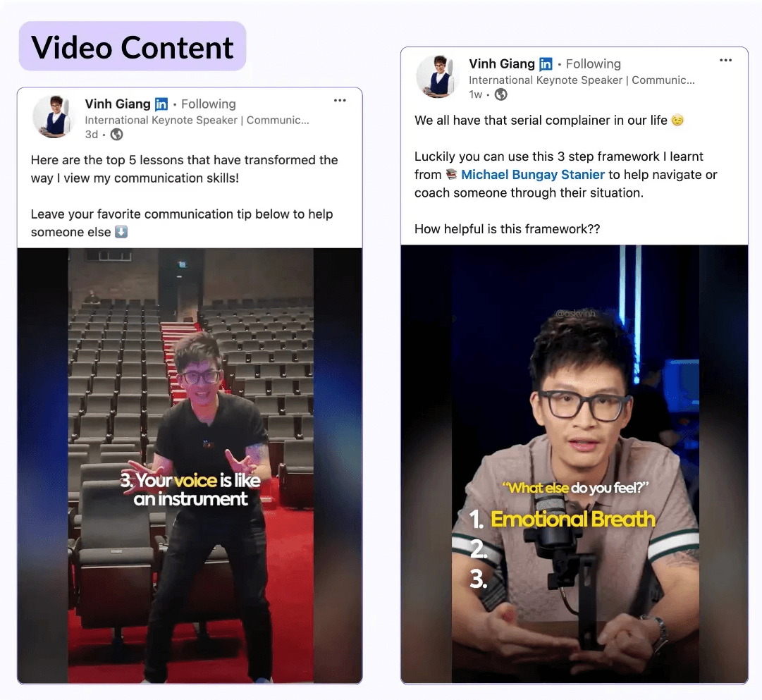 Example of LinkedIn videos