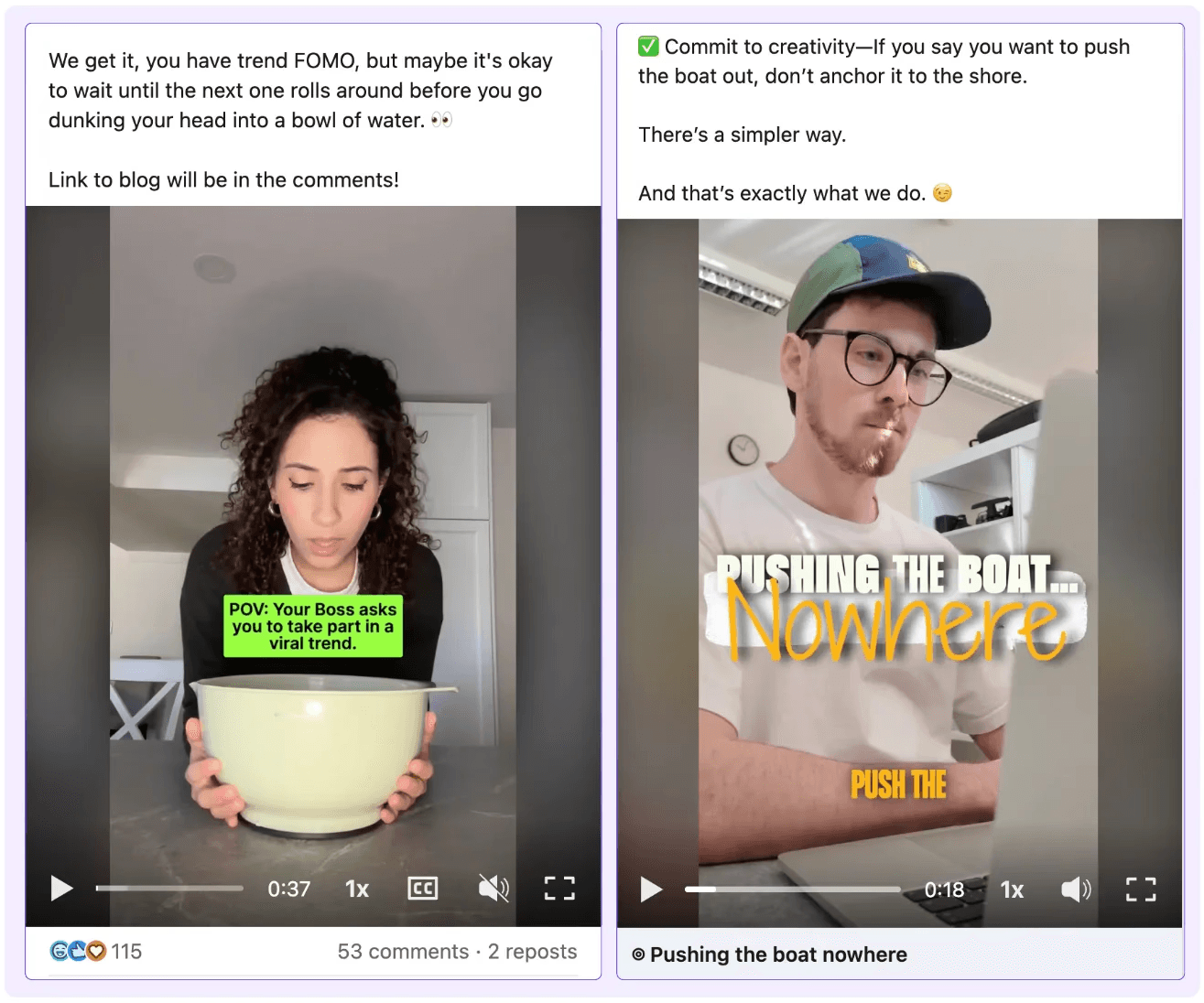 Example of using humor on LinkedIn video posts