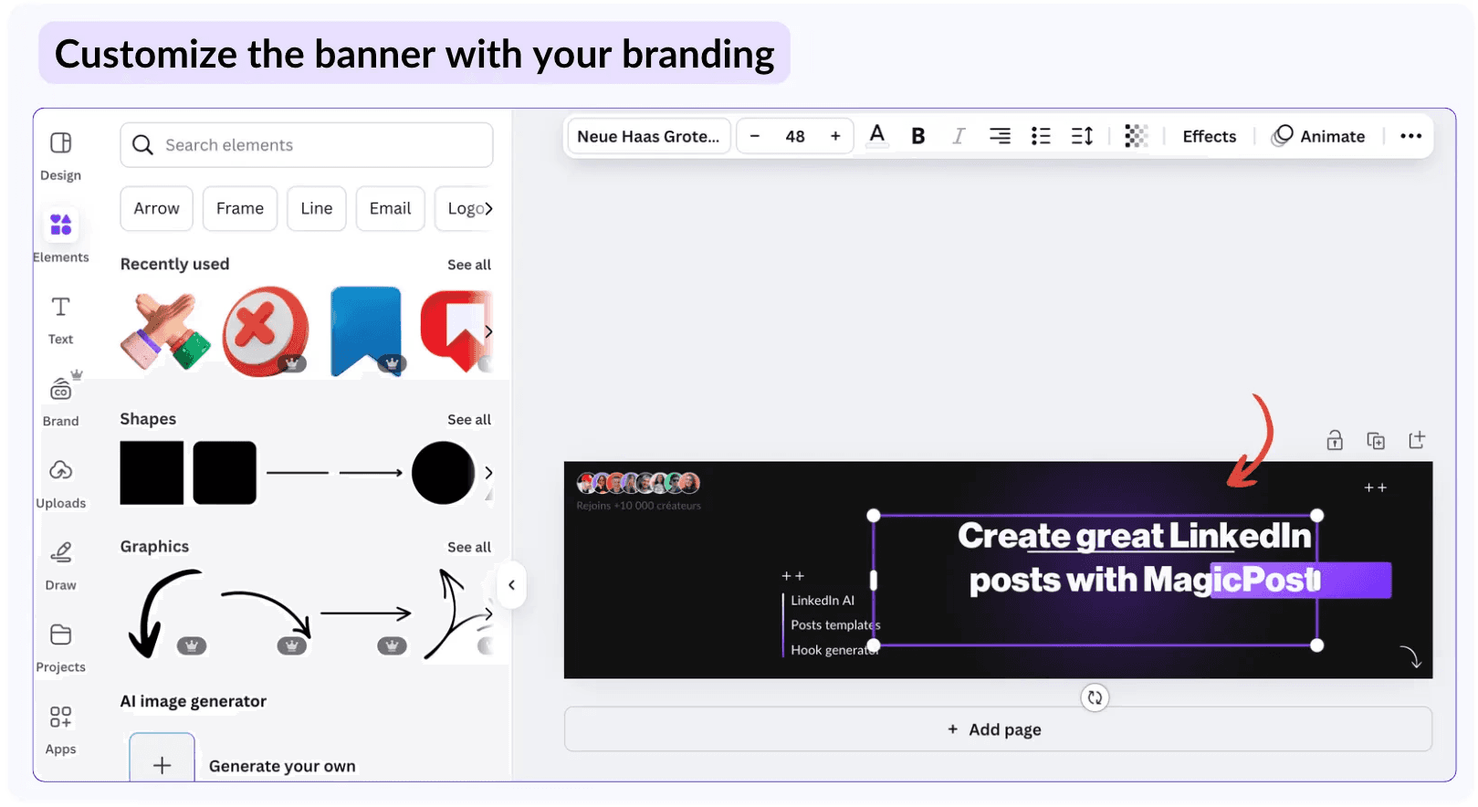 customize your LinkedIn banner using canva's parameters